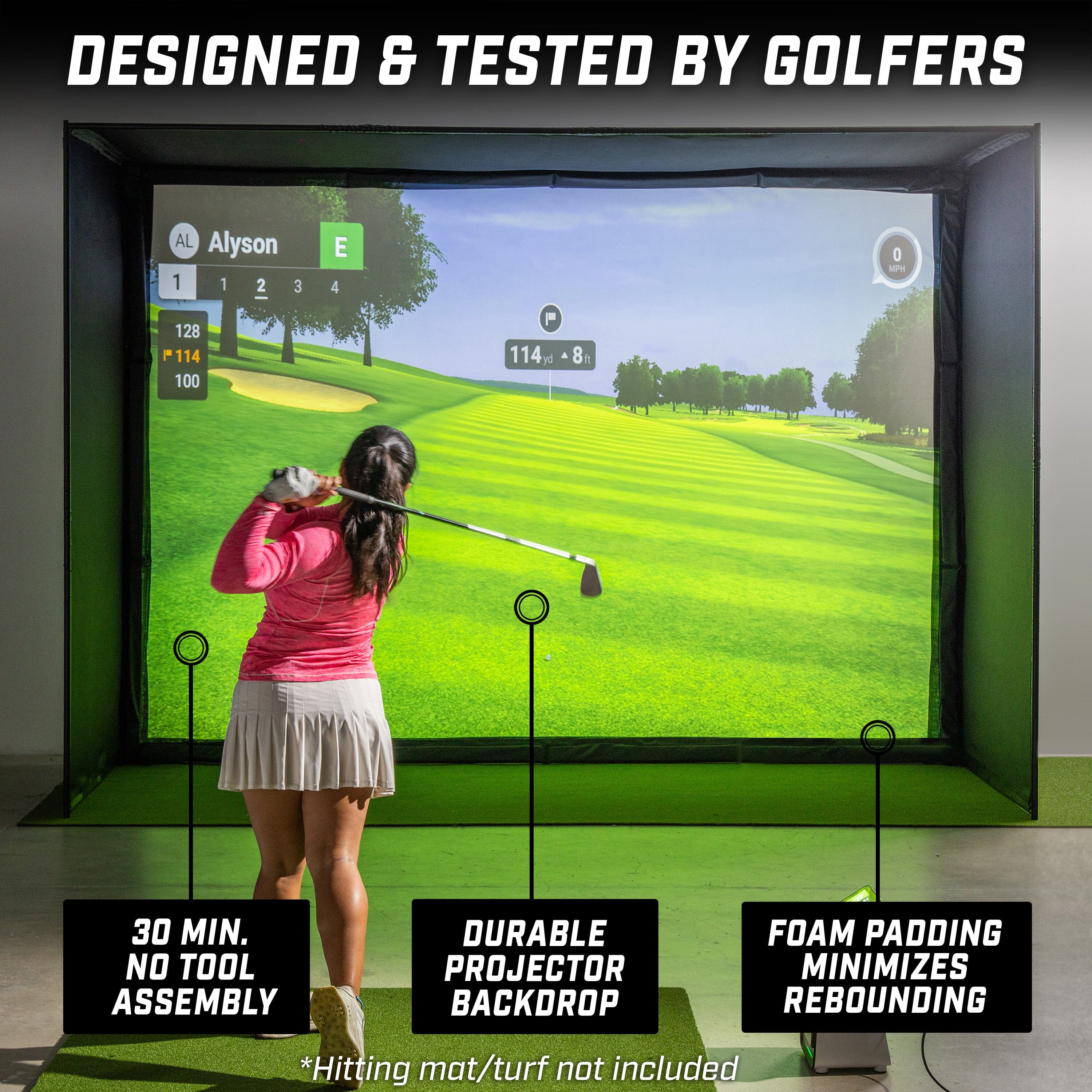 GoSports 12 x 9 ft Golf Simulator Enclosure Net - Complete Set with Frame and HD Impact Screen Kit