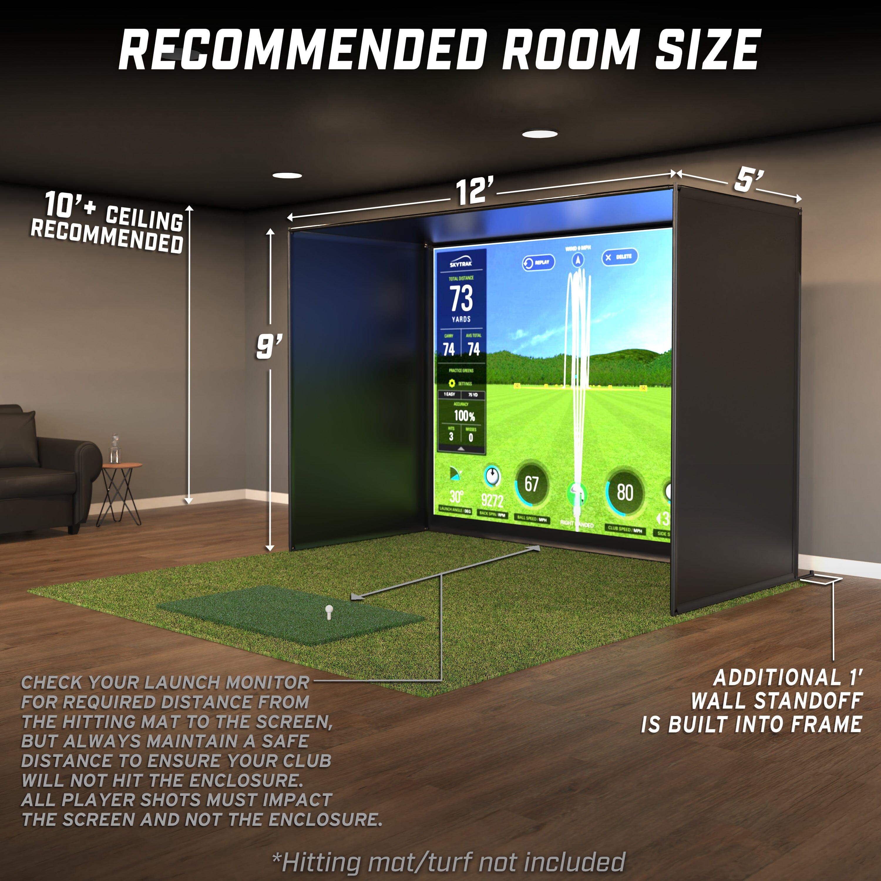 GoSports 12 x 9 ft Golf Simulator Enclosure Net - Complete Set with Frame and HD Impact Screen Kit