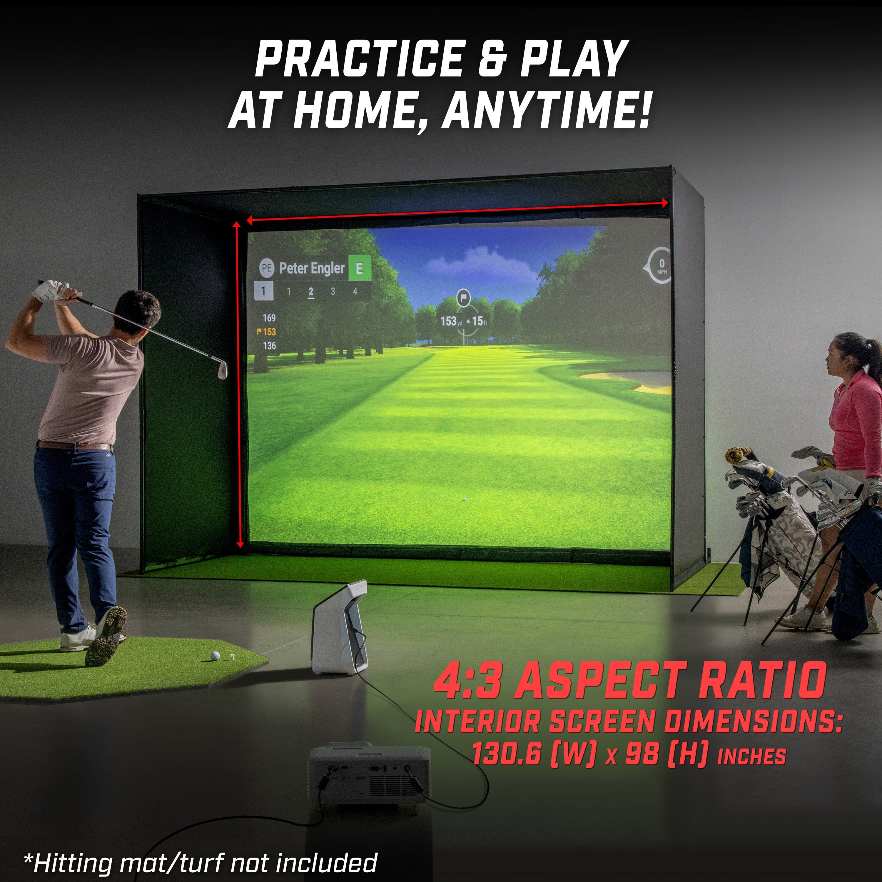 GoSports 12 x 9 ft Golf Simulator Enclosure Net - Complete Set with Frame and HD Impact Screen Kit