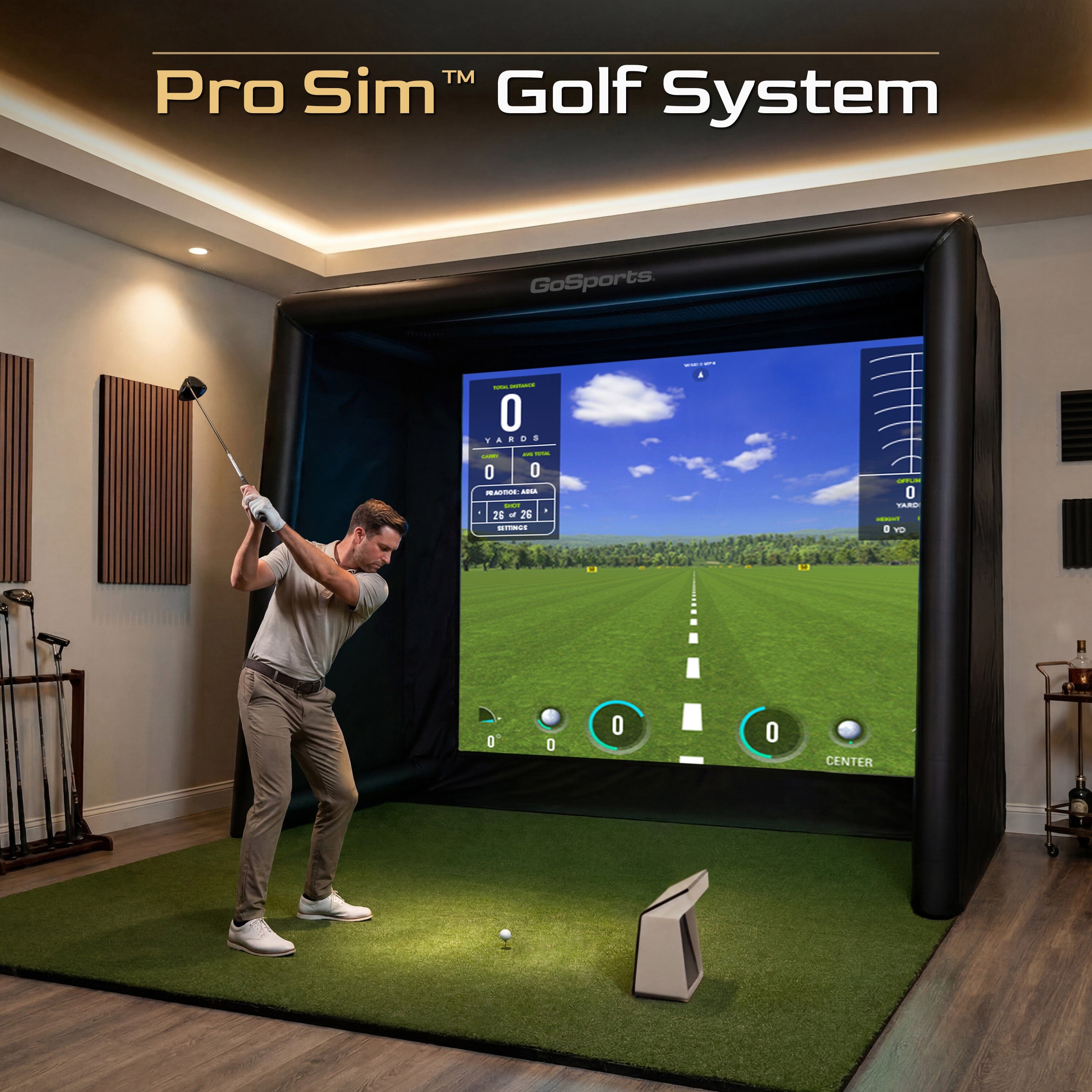 GoSports Commercial Grade Inflatable Golf Simulator Enclosure for Home - 12 x 9 ft Indoor & Outdoor Portable Hitting Cage with Golf Simulator Impact Screen - Includes Electric Pump and Storage Case