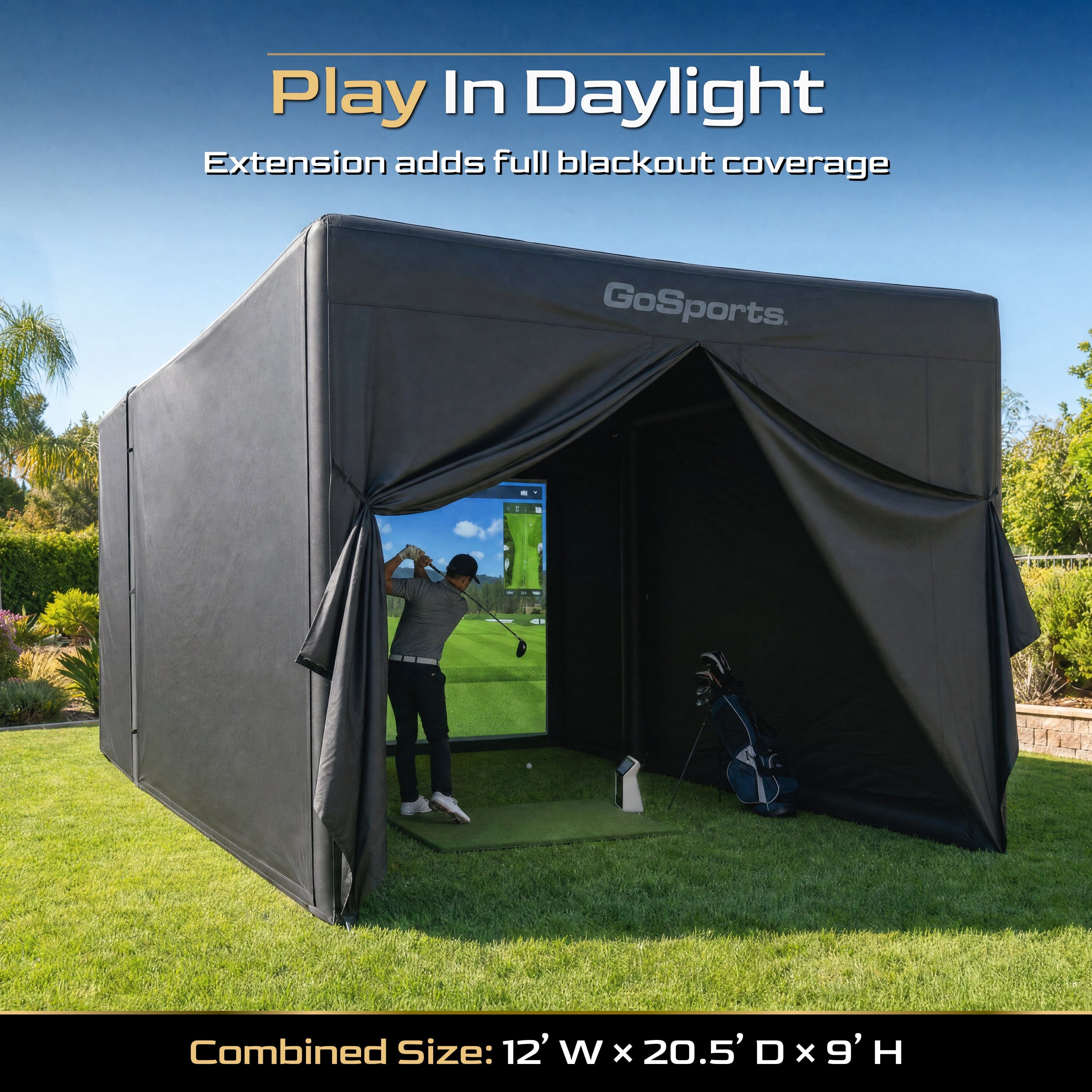 GoSports Blackout Extension Add-on for 12 x 9 ft Inflatable Golf Simulator Enclosure - Instant Golf Simulator Studio for Immersive Training and Entertaining