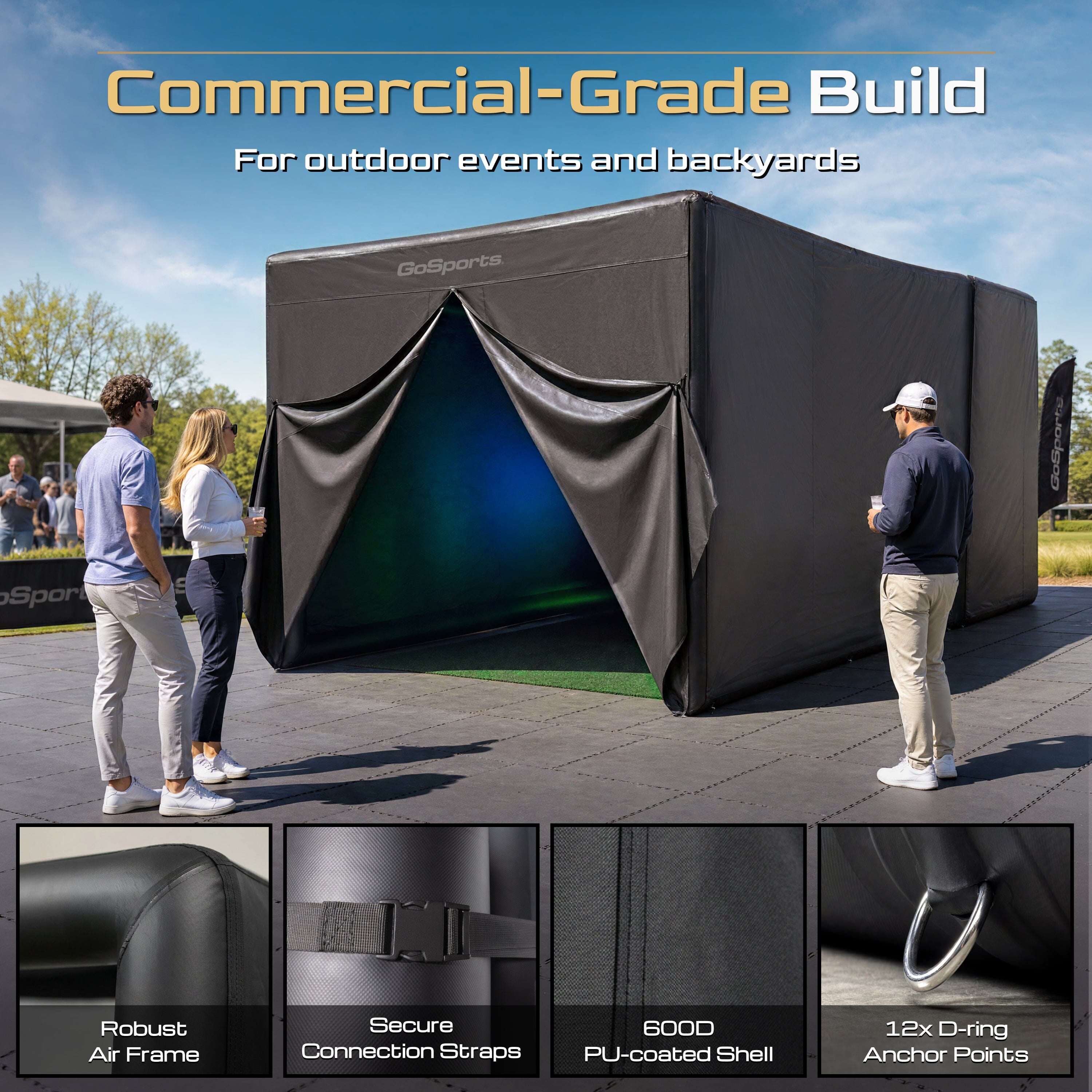 GoSports Blackout Extension Add-on for 12 x 9 ft Inflatable Golf Simulator Enclosure - Instant Golf Simulator Studio for Immersive Training and Entertaining