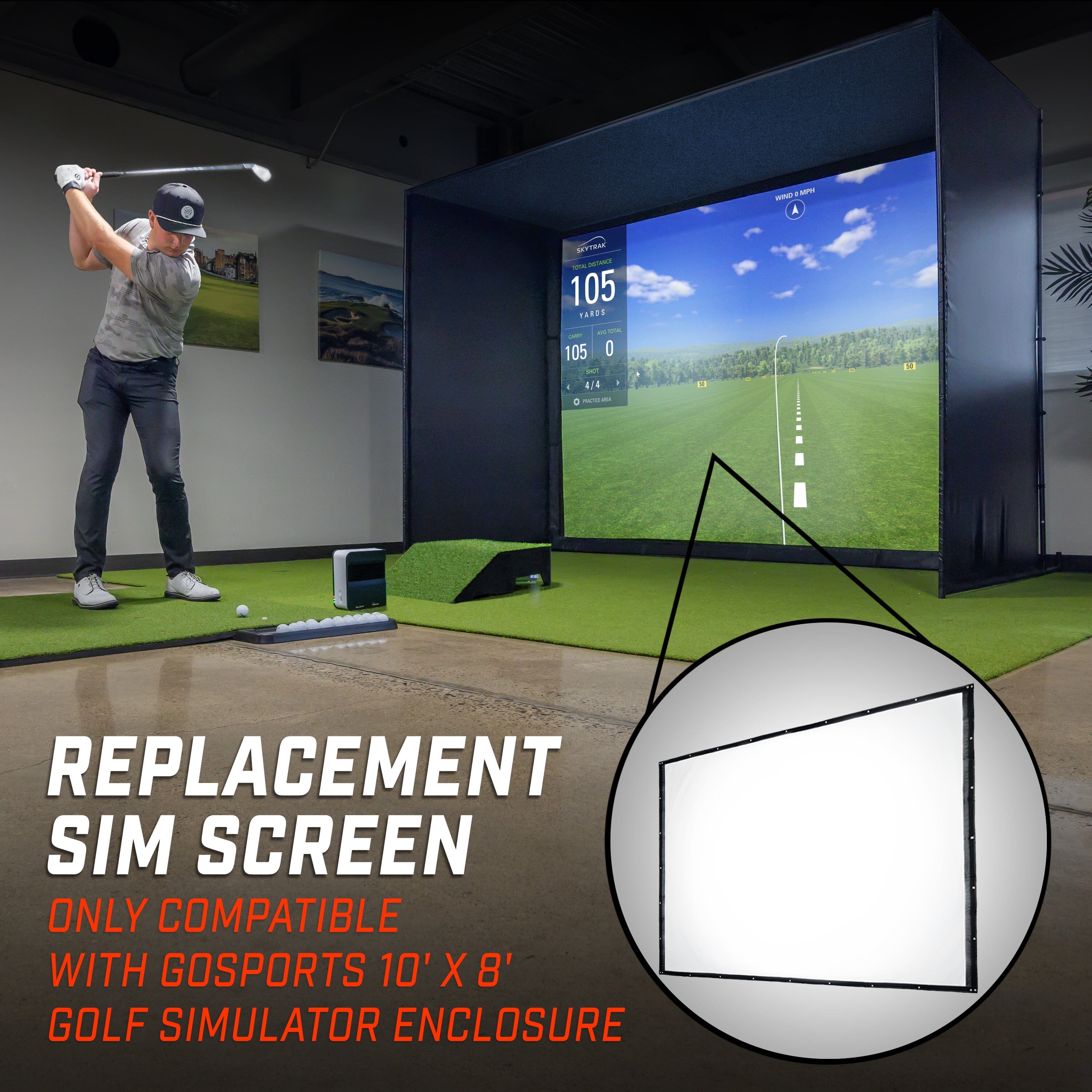 GoSports Replacement Sim Screen - Only Compatible with GoSports Golf Simulator Enclosure