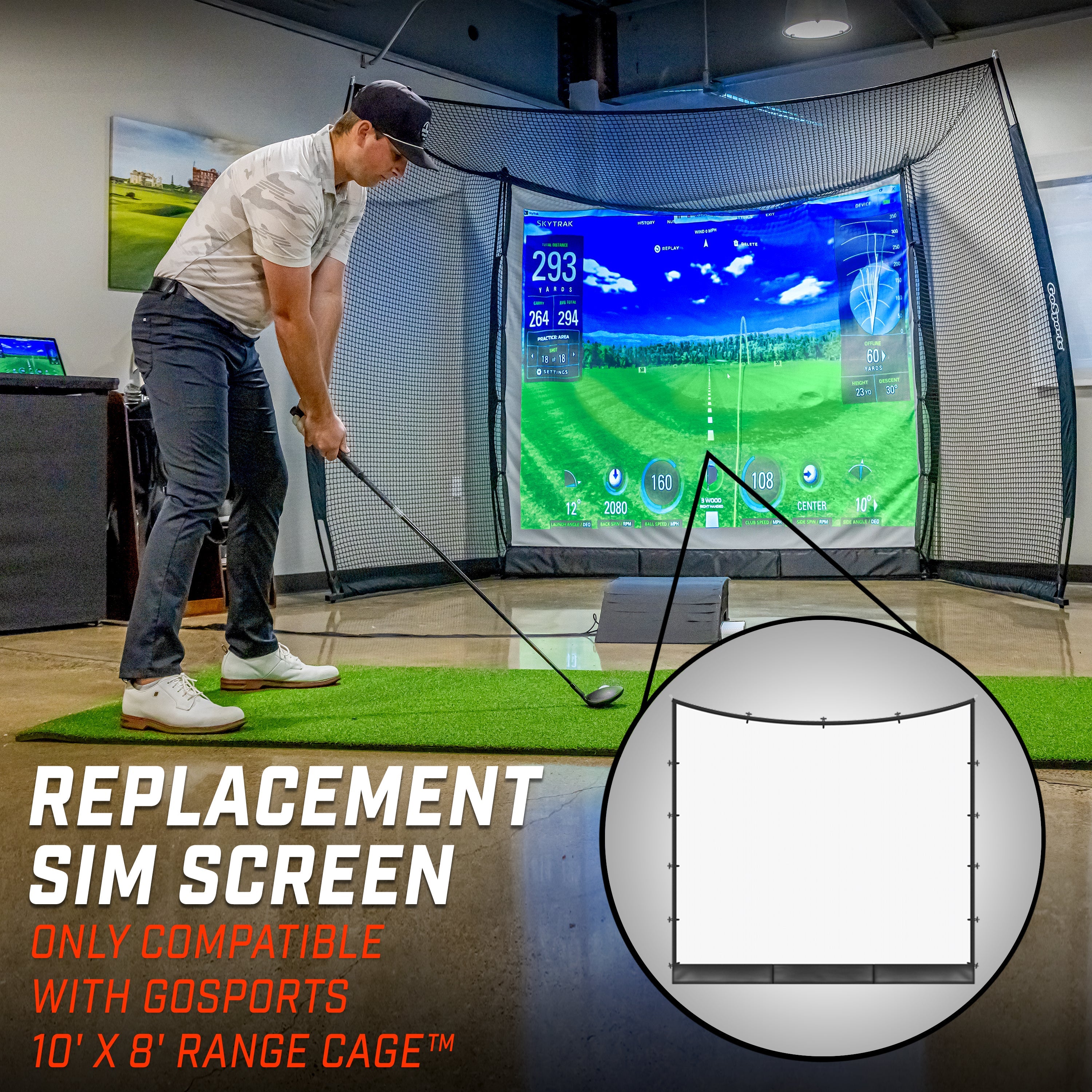 GoSports Range Cage Simulator Screen - Only Compatible with GoSports 10' x 8' Range Cage