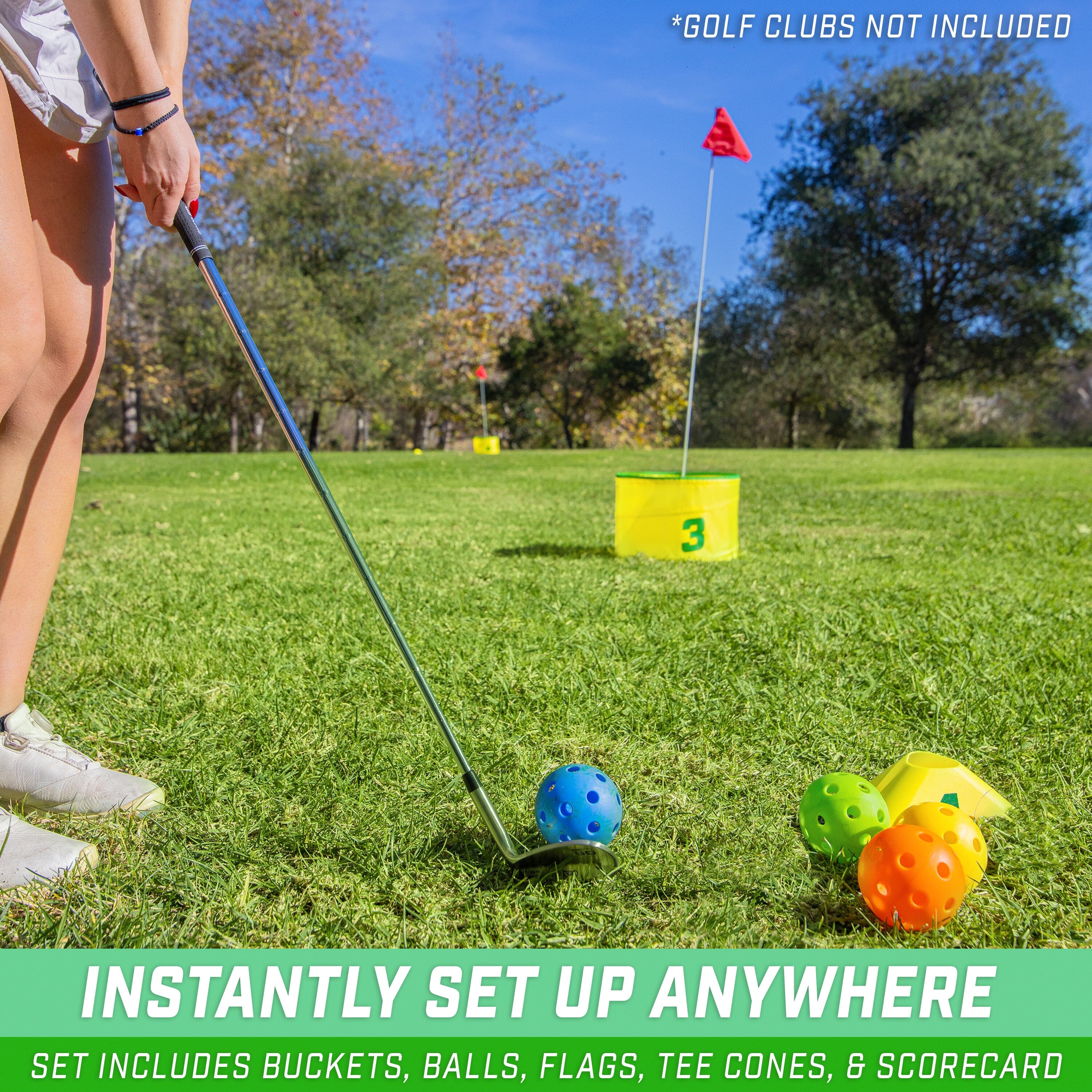 GoSports Yard Links Golf Game - Choose 3, 6, or 9 Hole Course - Includes Golf Buckets, Tee Markers, and Balls