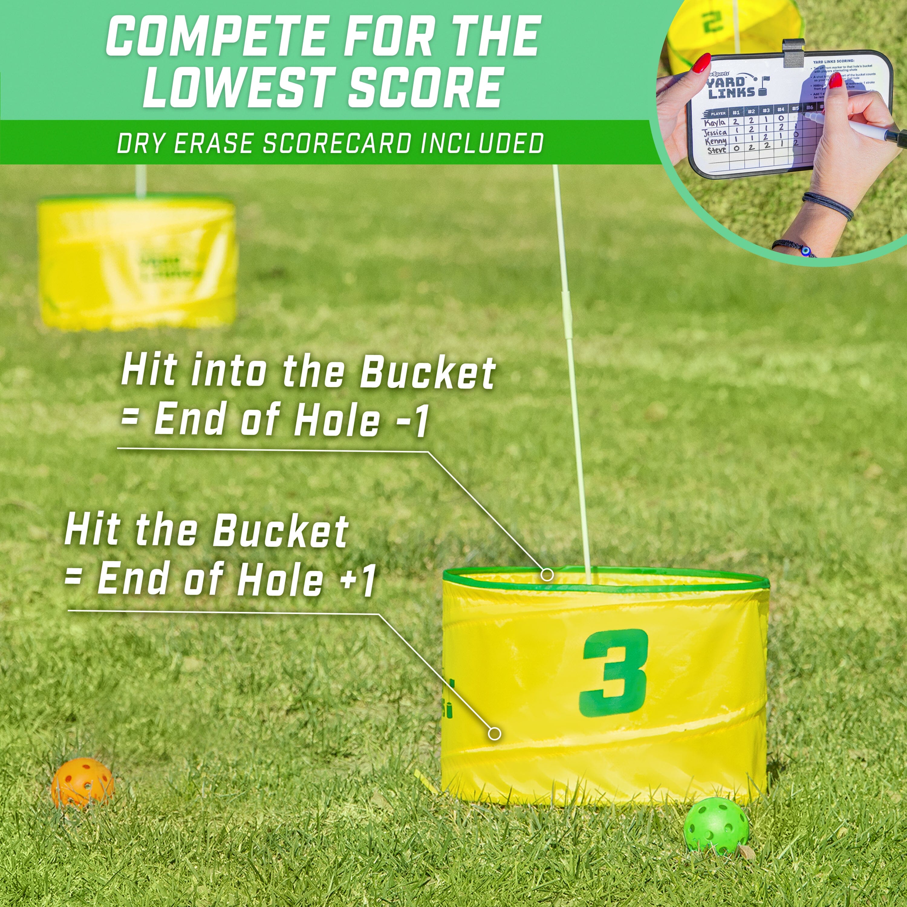 GoSports Yard Links Golf Game - Choose 3, 6, or 9 Hole Course - Includes Golf Buckets, Tee Markers, and Balls