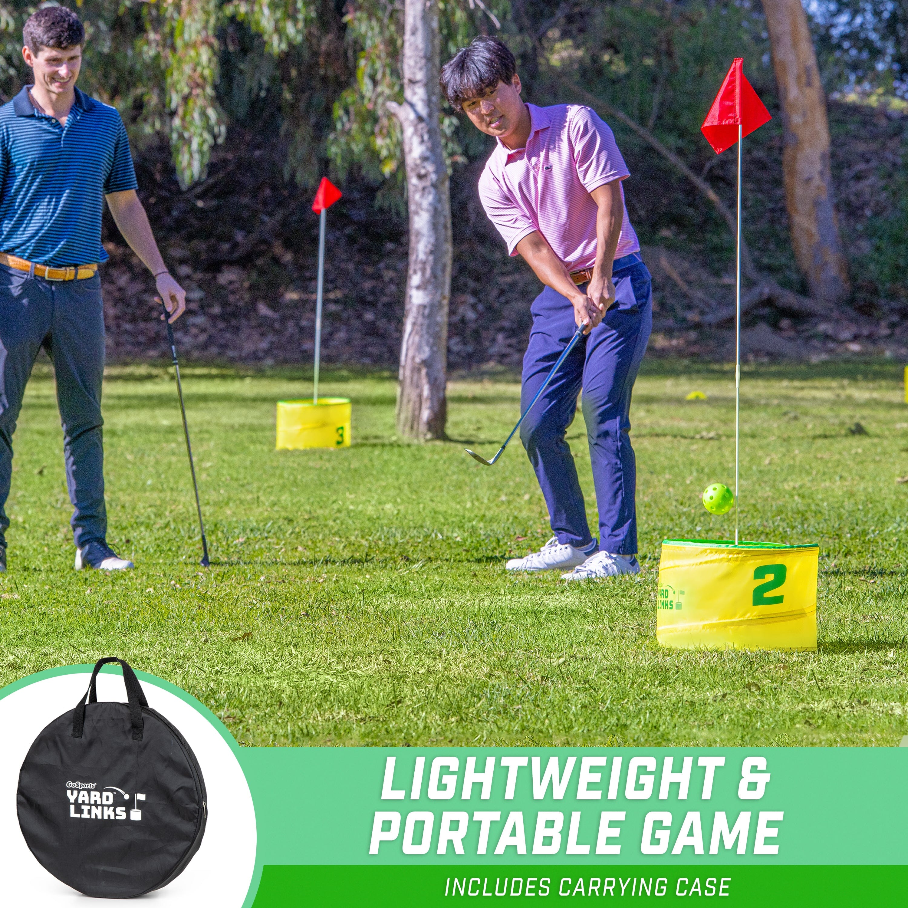 GoSports Yard Links Golf Game - Choose 3, 6, or 9 Hole Course - Includes Golf Buckets, Tee Markers, and Balls