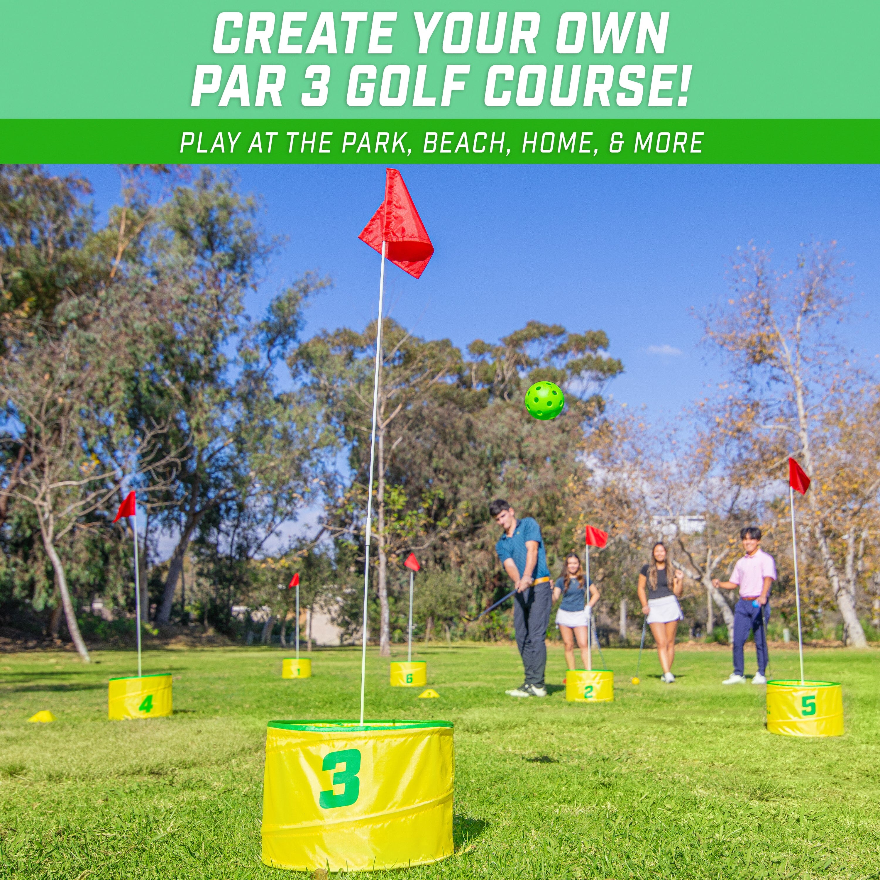 GoSports Yard Links Golf Game - Choose 3, 6, or 9 Hole Course - Includes Golf Buckets, Tee Markers, and Balls