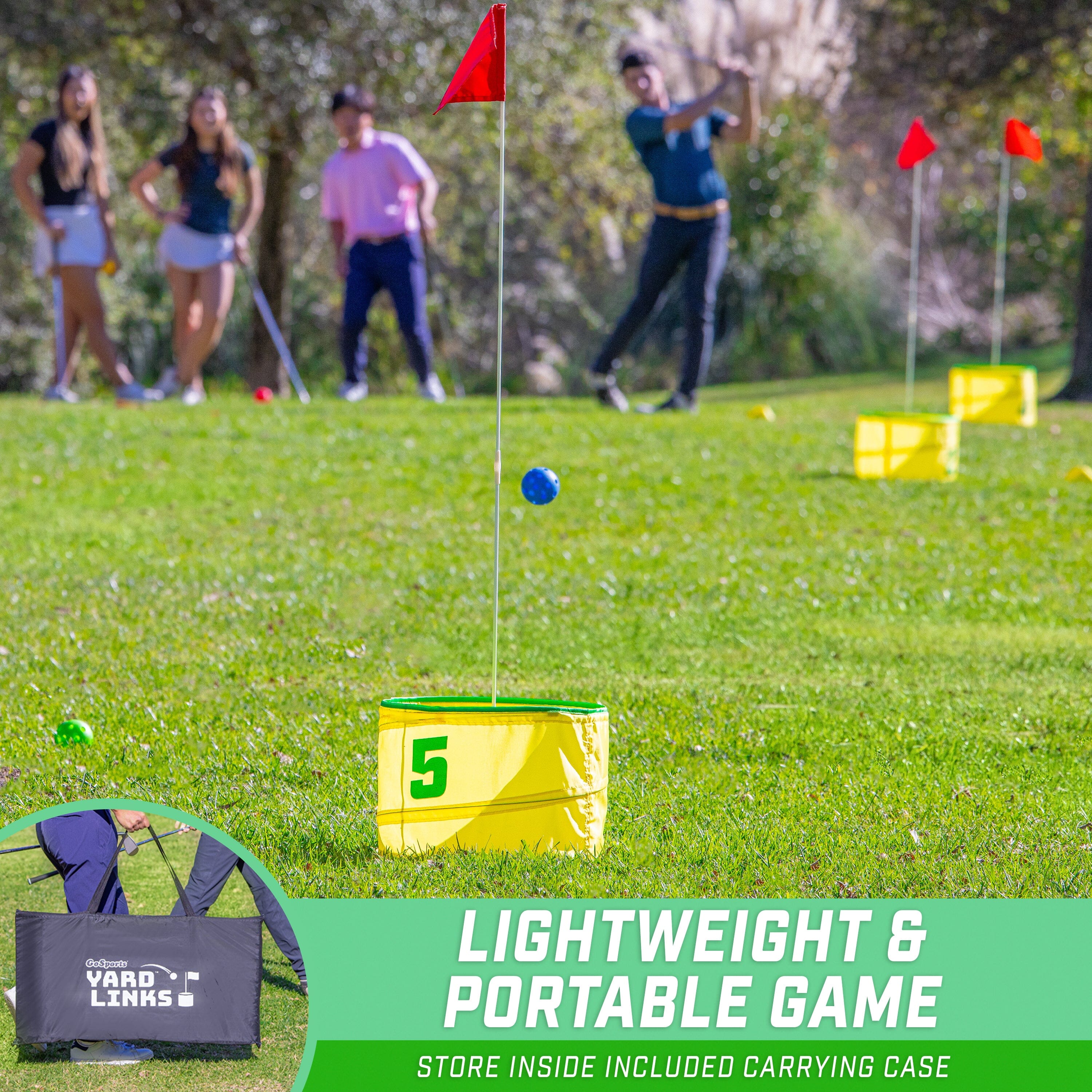 GoSports Yard Links Golf Game - Choose 3, 6, or 9 Hole Course - Includes Golf Buckets, Tee Markers, and Balls