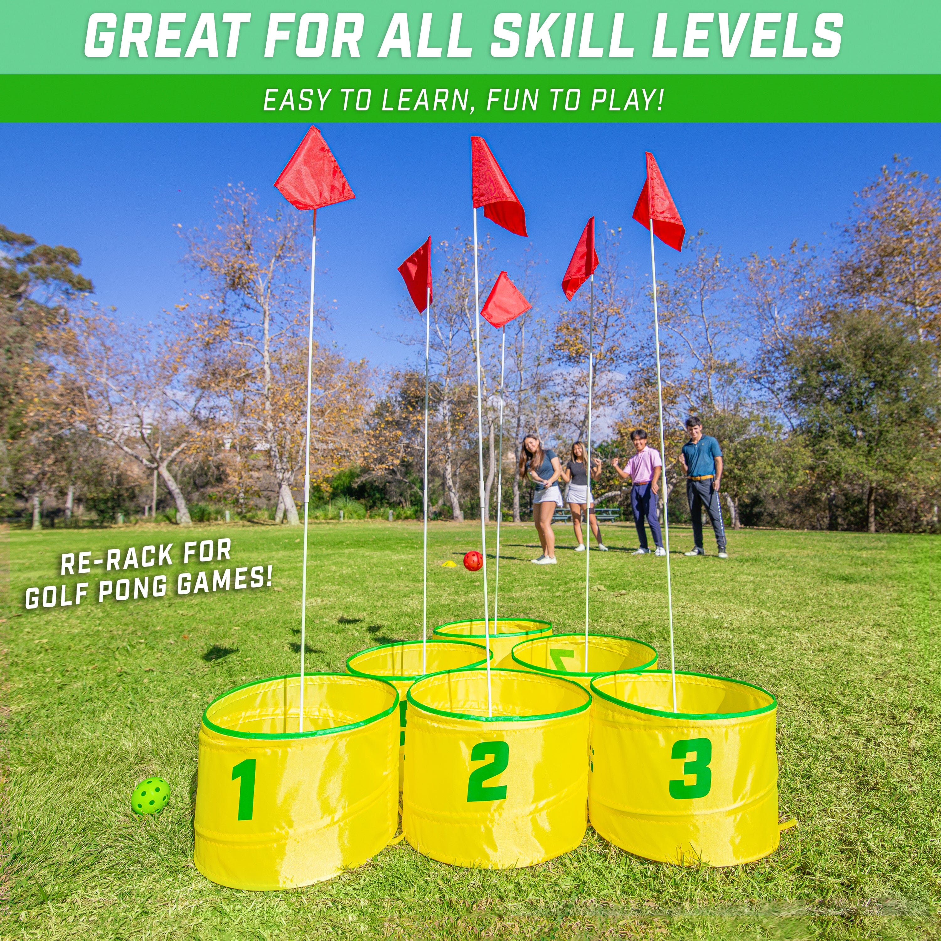 GoSports Yard Links Golf Game - Choose 3, 6, or 9 Hole Course - Includes Golf Buckets, Tee Markers, and Balls