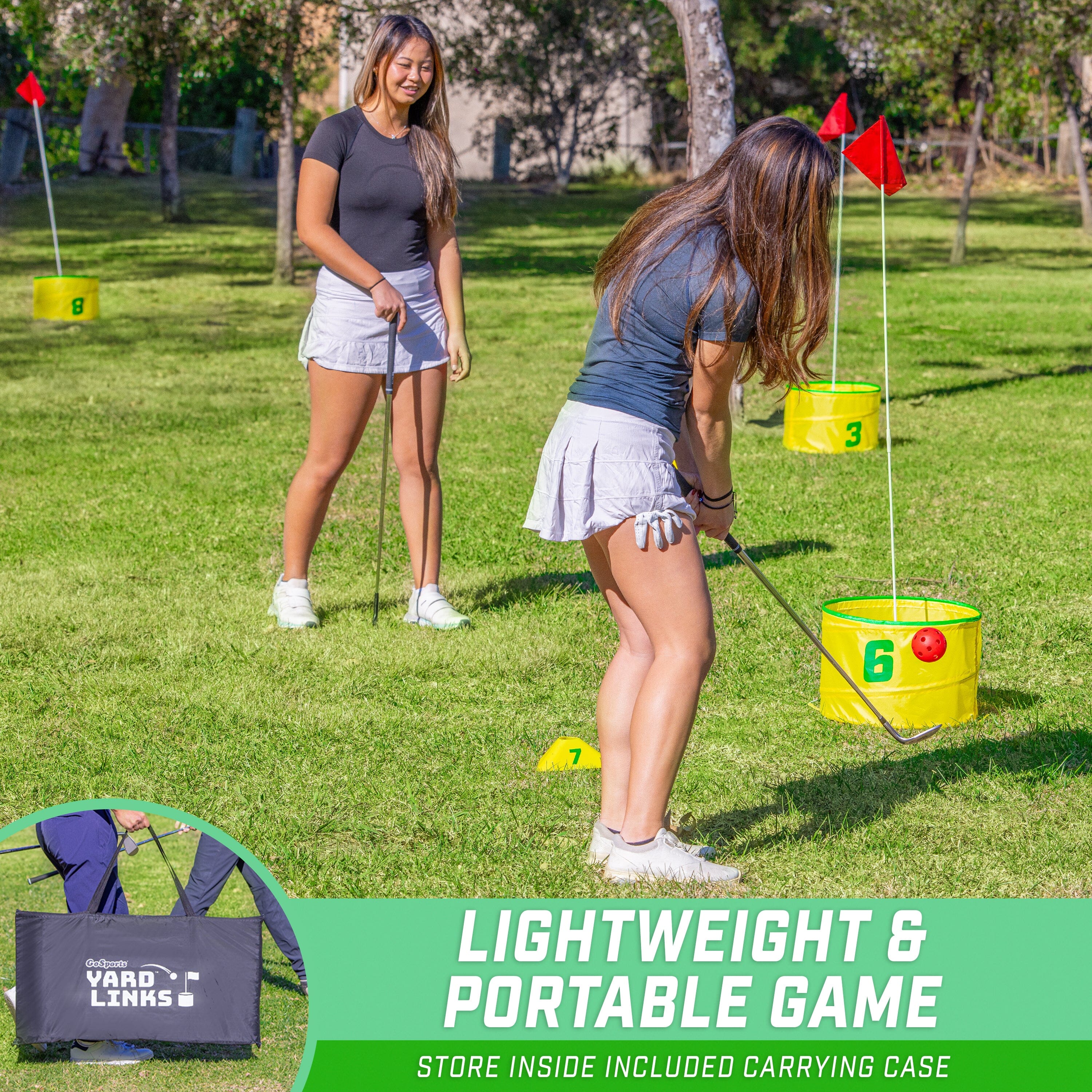 GoSports Yard Links Golf Game - Choose 3, 6, or 9 Hole Course - Includes Golf Buckets, Tee Markers, and Balls