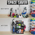 GoSports Premium Wooden Sports Equipment Organizer with Storage Hooks - Golf Bag Rack and Multi-Sport Ball Bin for Garage