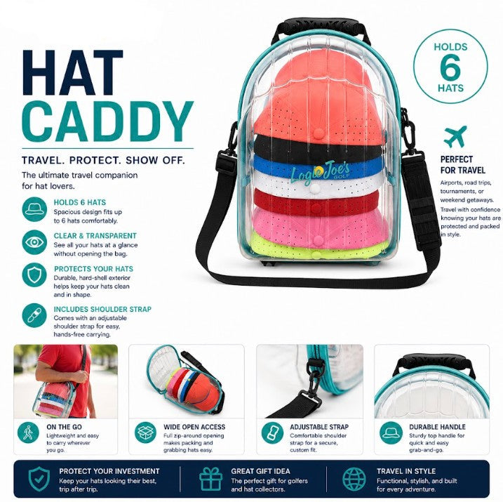 Emerald Green Hat Caddy Travel Case | Hard Shell Hat Carrier Holds Up to 8 Hats | Emerald Green Protective Hat Storage Case with Adjustable Shoulder Strap