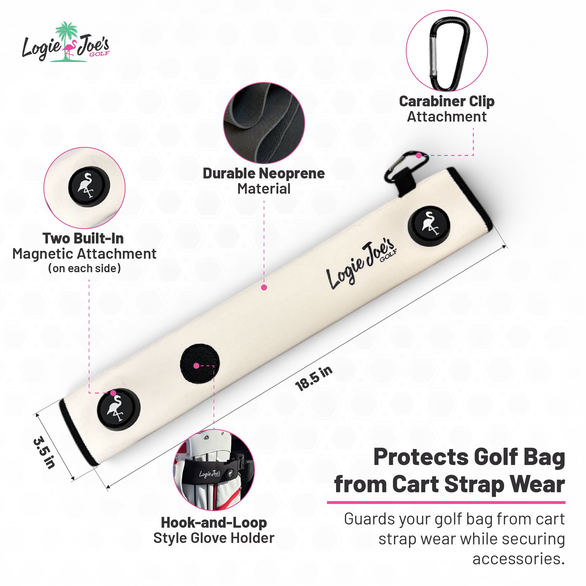 Silver/Lime Magnetic Golf Cart Strap Sleeve | Neoprene Rubber | Dual Accessory Magnets | Glove Holder | Carabiner Bag Attachment | 18.5 x 3.5 in