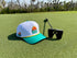 Dumpster Fire Golf Hat | Snapback Cap | Built-in Magnetic Ball Marker Holder + Marker Included | Adjustable | Trash Waste White, Teal