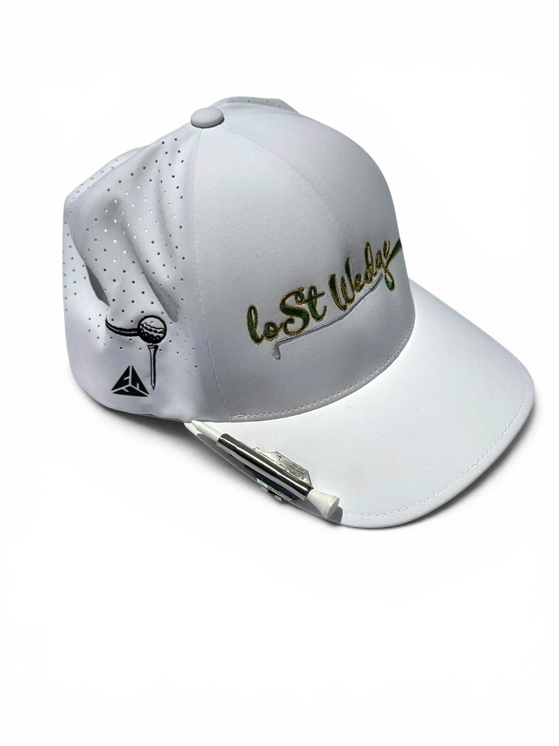 Lost Wedge™ Official Logo Retro Golf Hat White with White Chord