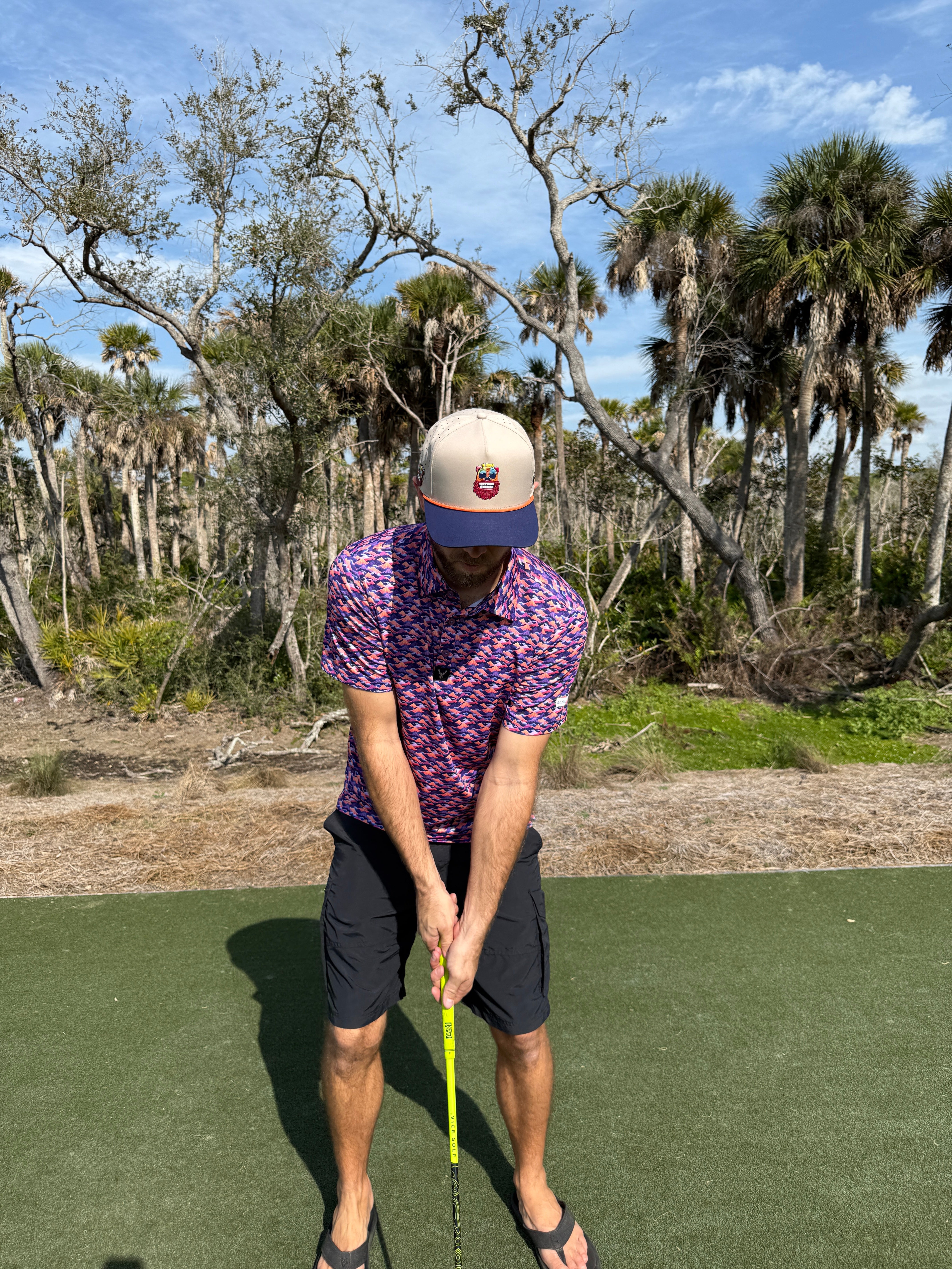 Tiki Bear Golf Hat | Snapback Cap | Built-in Magnetic Ball Marker Holder + Marker Included | Adjustable Multicolor