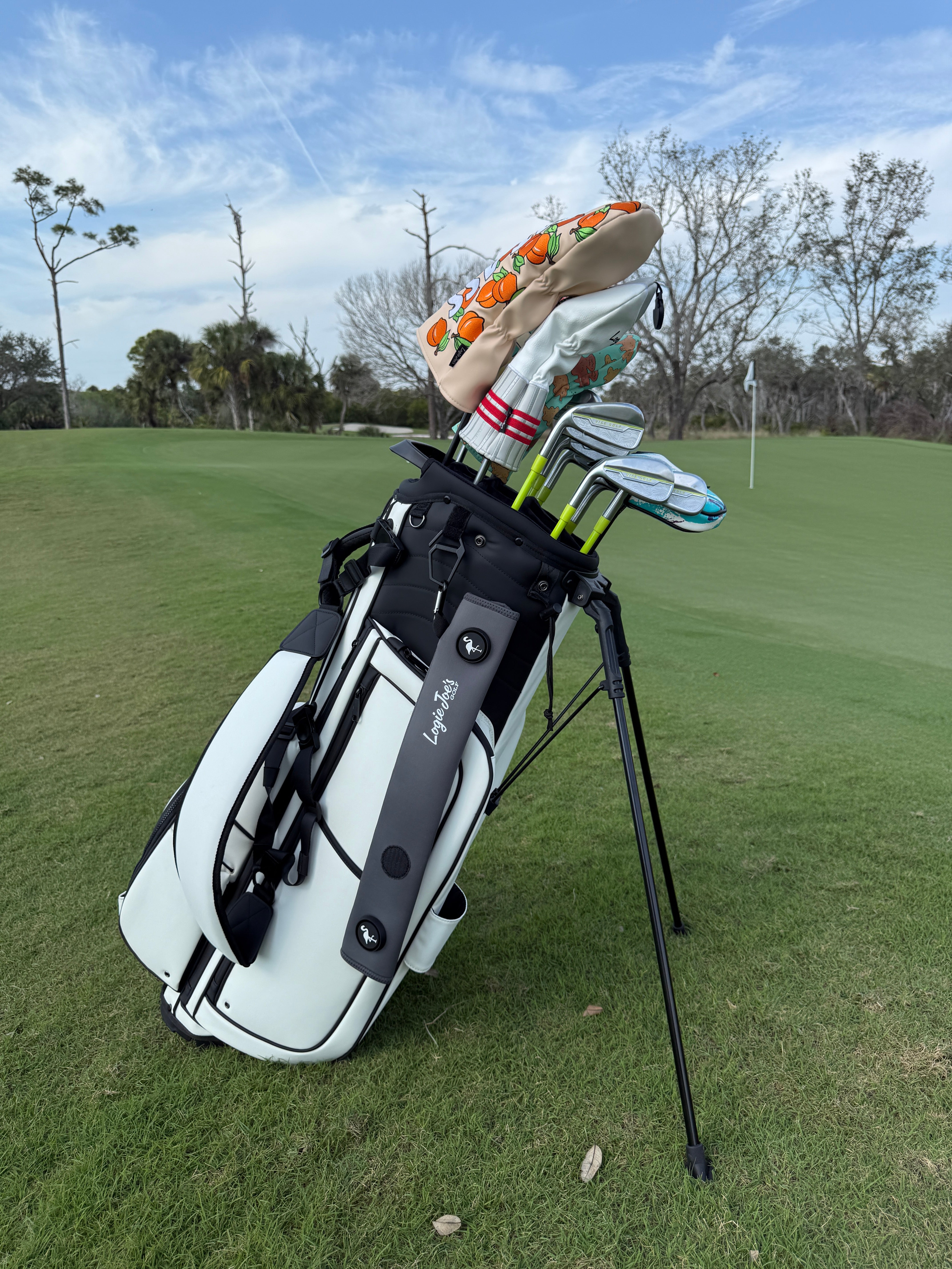 Teal/Orange Magnetic Golf Cart Strap Sleeve | Neoprene Rubber | Dual Accessory Magnets | Glove Holder | Carabiner Bag Attachment | 18.5 x 3.5 in