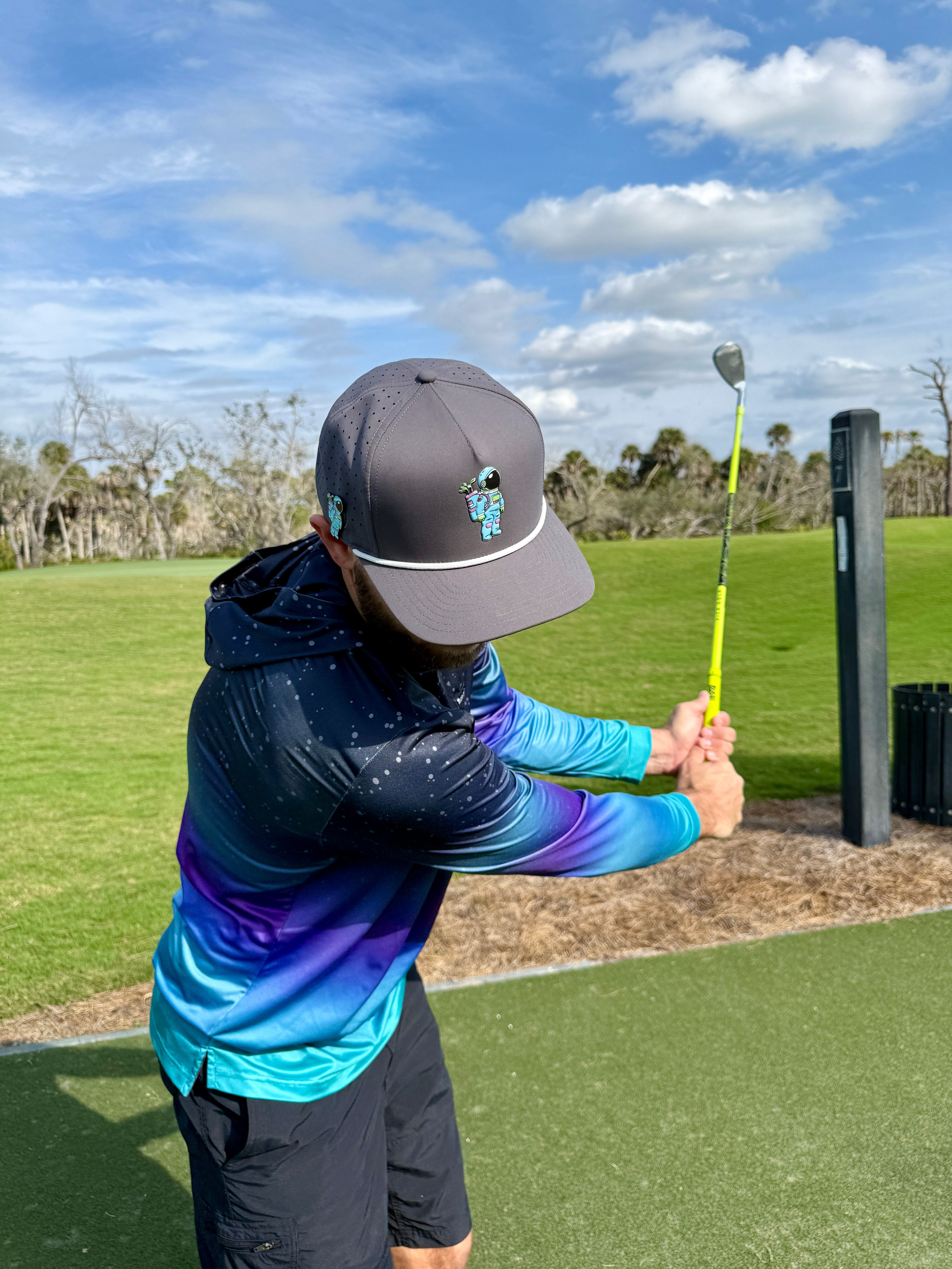 Youth Astronaut Walker Golf Hat | Snapback Cap | Built-in Magnetic Ball Marker Holder + Marker Included | Adjustable Gray | Kids