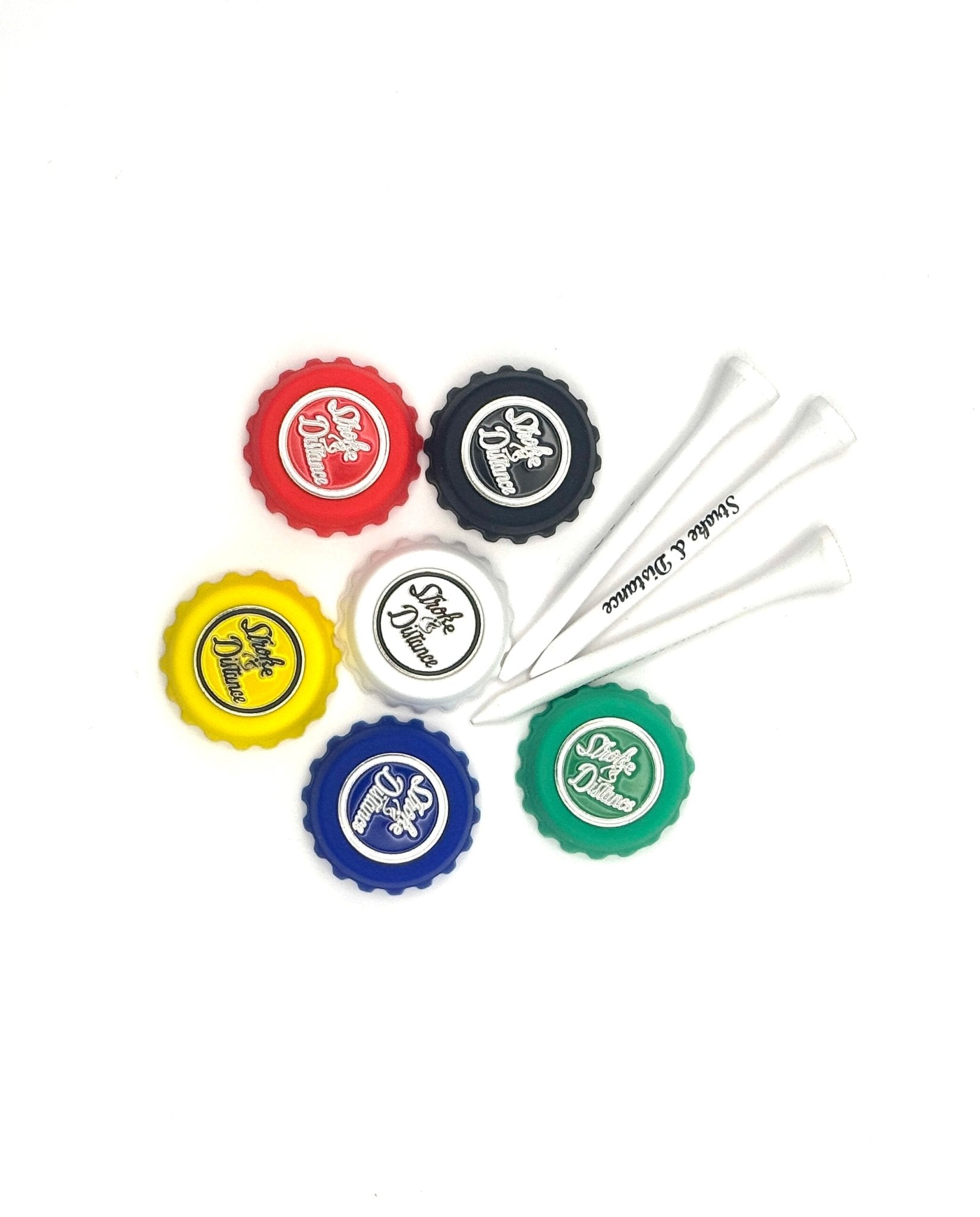 Golfers' Spill-Proof Bottle Cap Tee and Magnetic Ball Marker Variety Pack