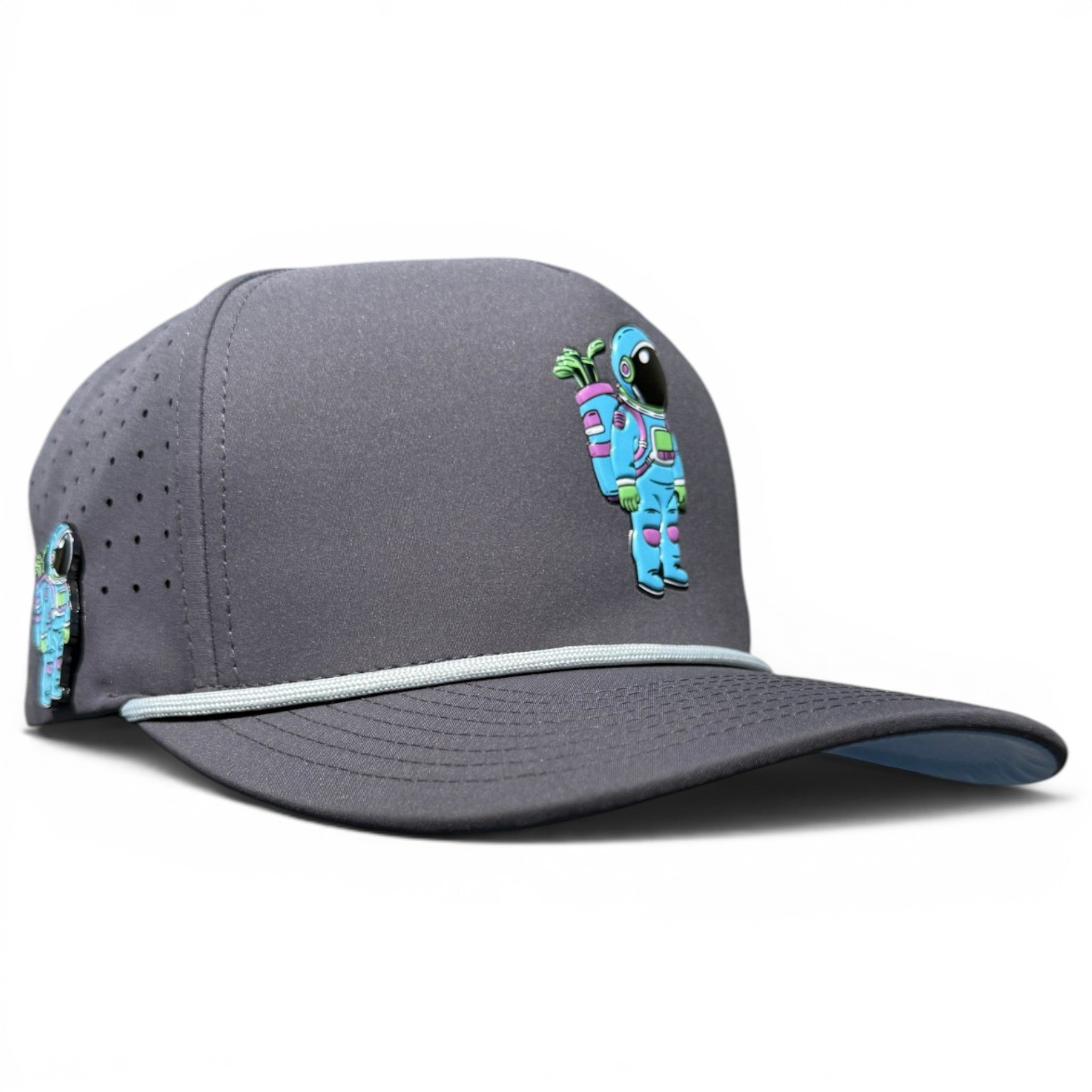 Youth Astronaut Walker Golf Hat | Snapback Cap | Built-in Magnetic Ball Marker Holder + Marker Included | Adjustable Gray | Kids