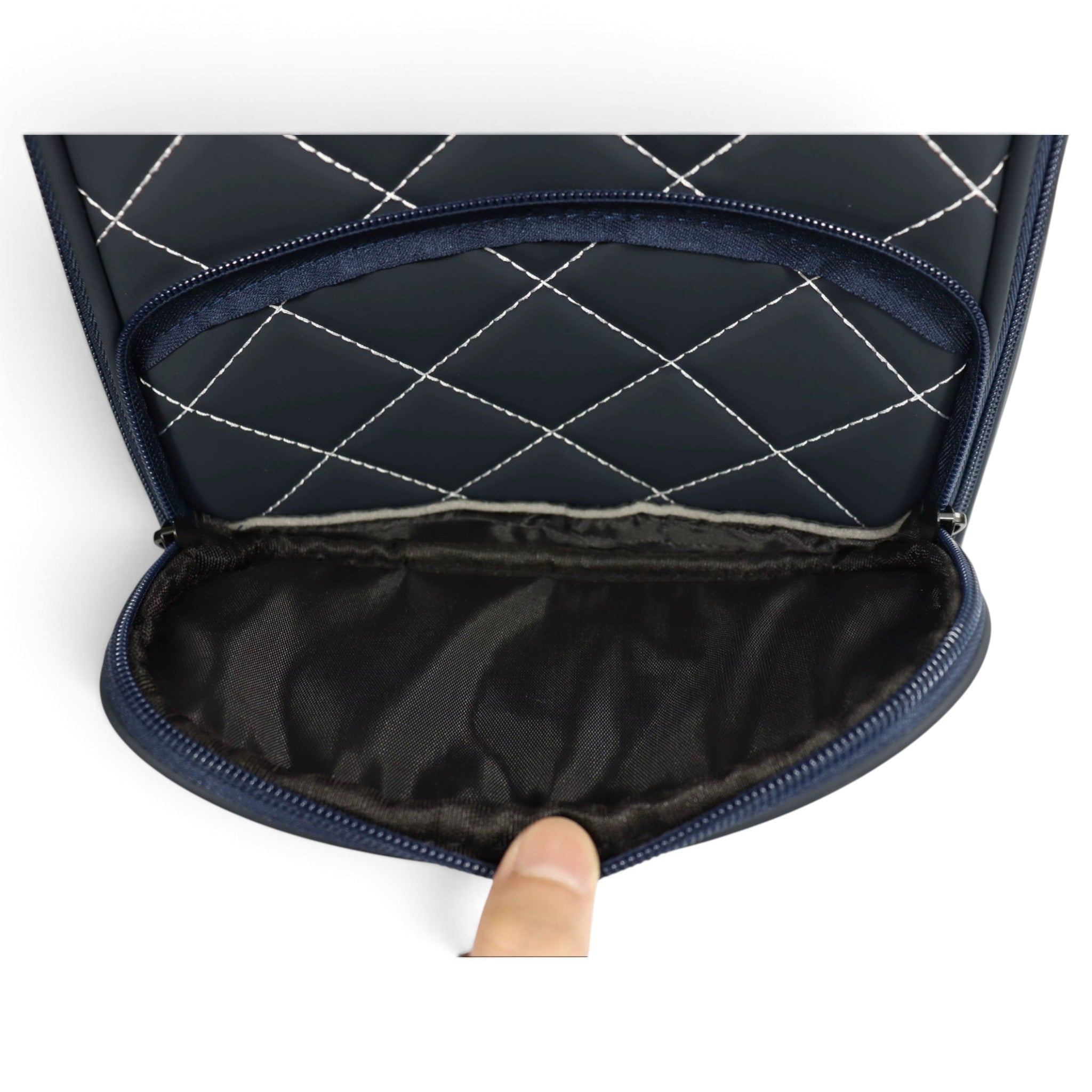 Golf Shoe Bag | Premium PU Leather Golf Shoe Organizer | Quilted Travel Shoe Case with Accessory Pocket, Carry Handle & Ventilation | Navy/White