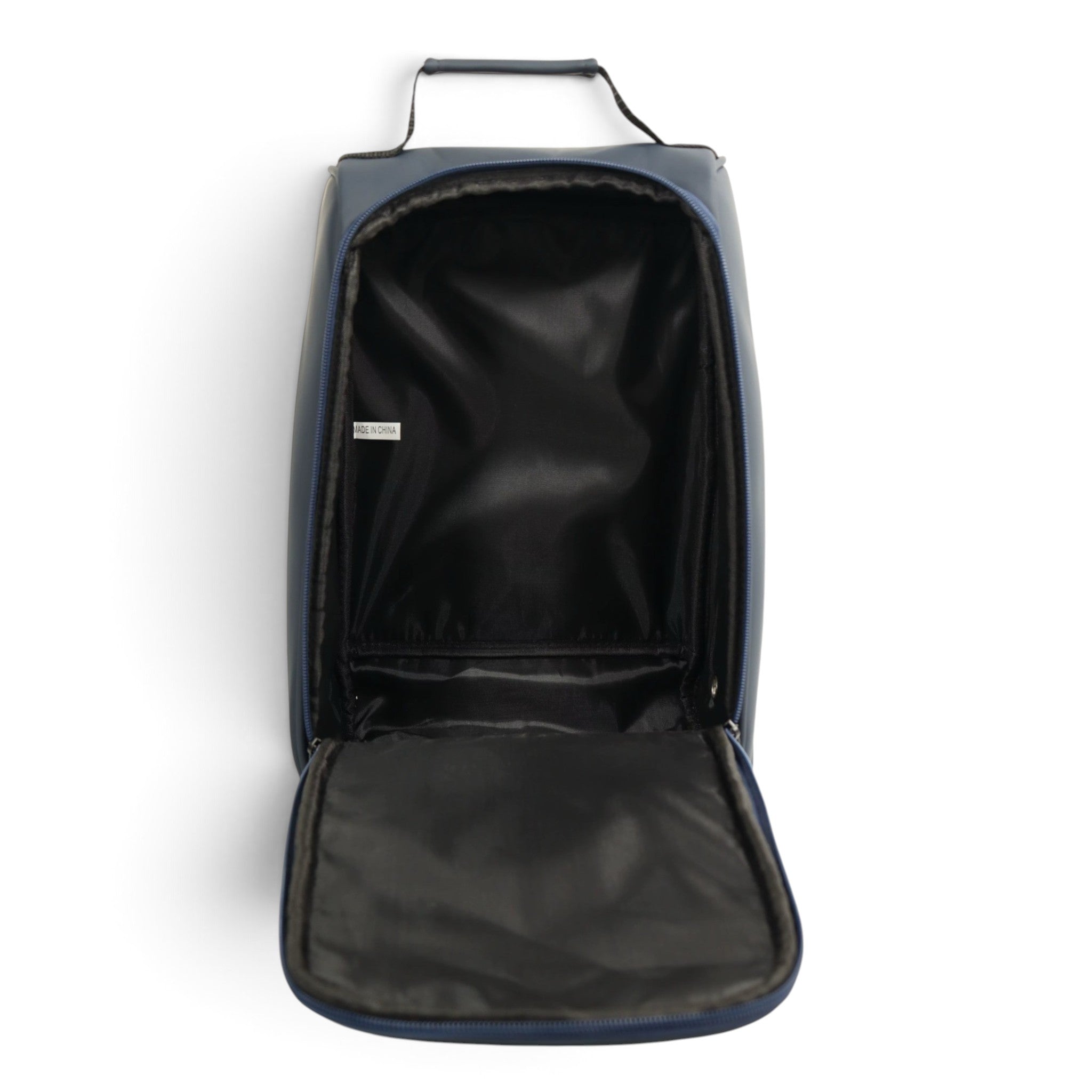 Golf Shoe Bag | Premium PU Leather Golf Shoe Organizer | Quilted Travel Shoe Case with Accessory Pocket, Carry Handle & Ventilation | Navy/White