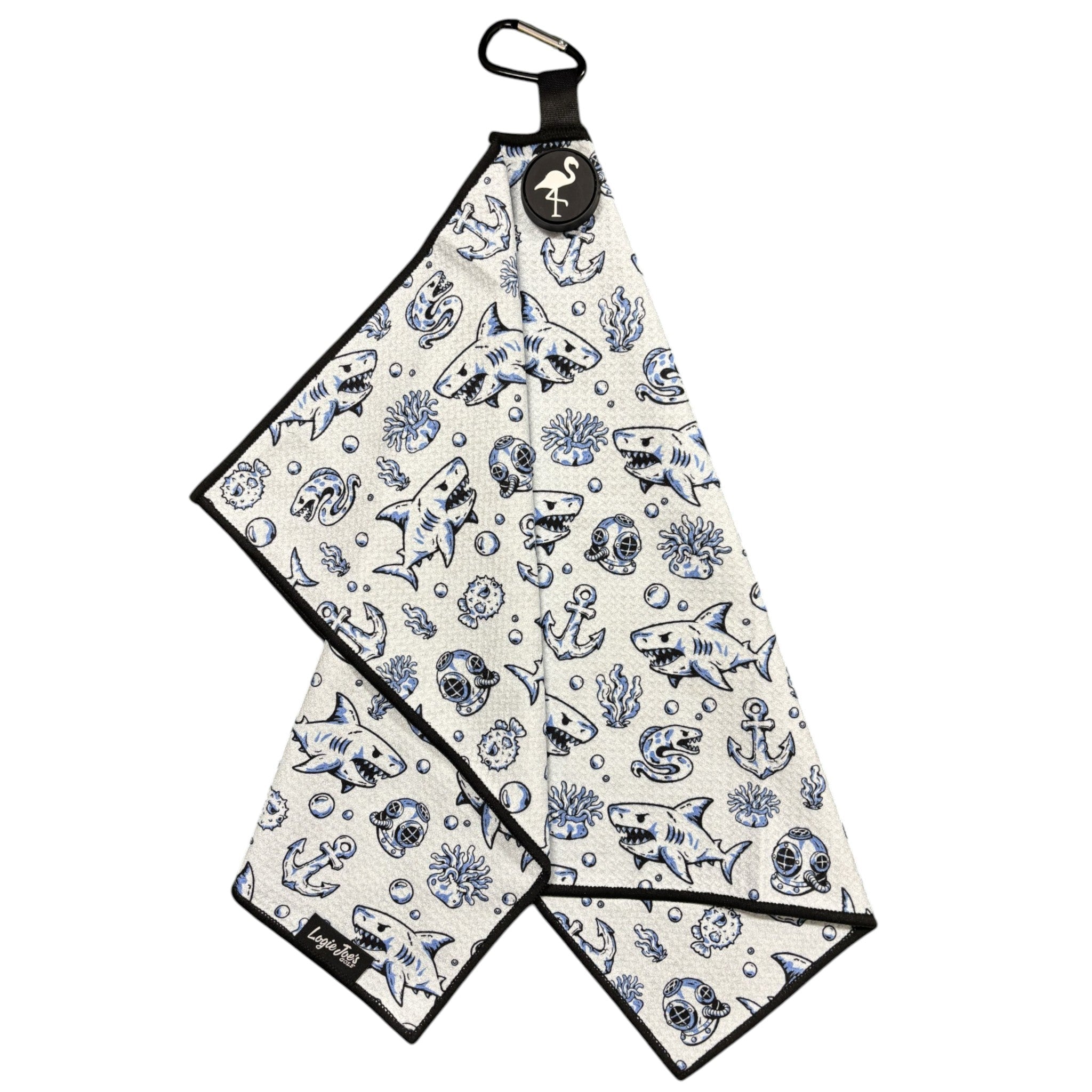 Under the Sea Golf Towel | 24” x 16” Microfiber Towel | Magnetic Clip & Carabiner | Premium Golf Accessory | Shark