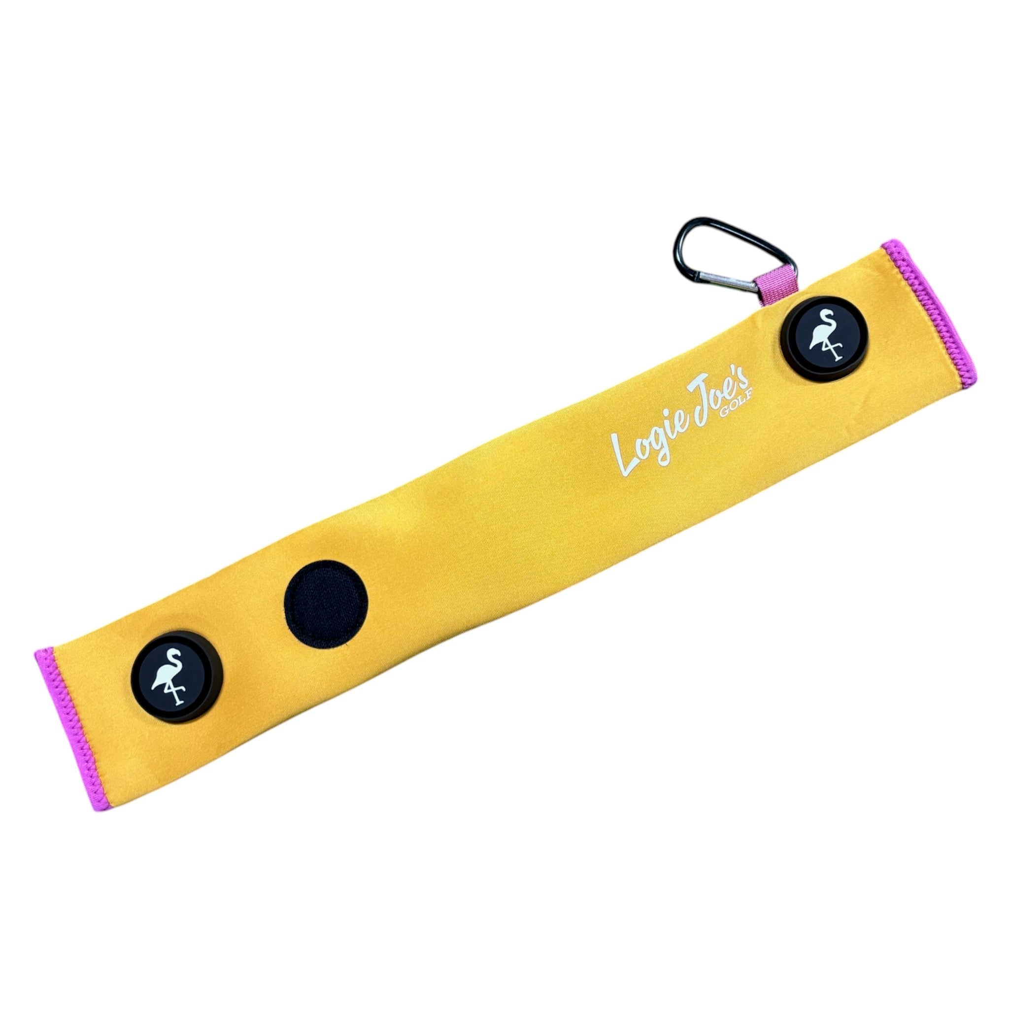 Orange/Pink Magnetic Golf Cart Strap Sleeve | Neoprene Rubber | Dual Accessory Magnets | Glove Holder | Carabiner Bag Attachment | 18.5 x 3.5 in