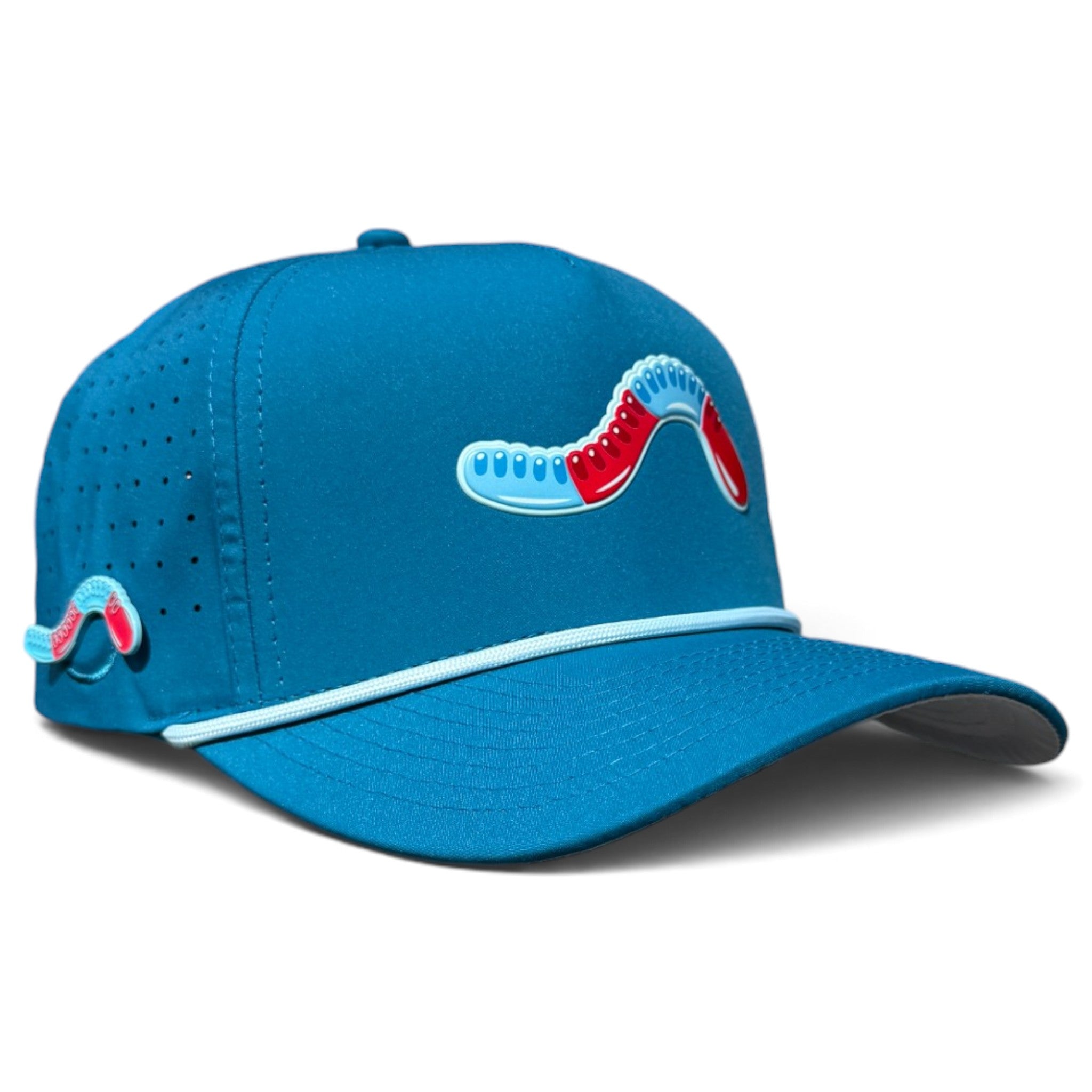 Gummy Worm Golf Hat | Snapback Cap | Built-in Magnetic Ball Marker Holder + Marker Included | Adjustable Candy Teal