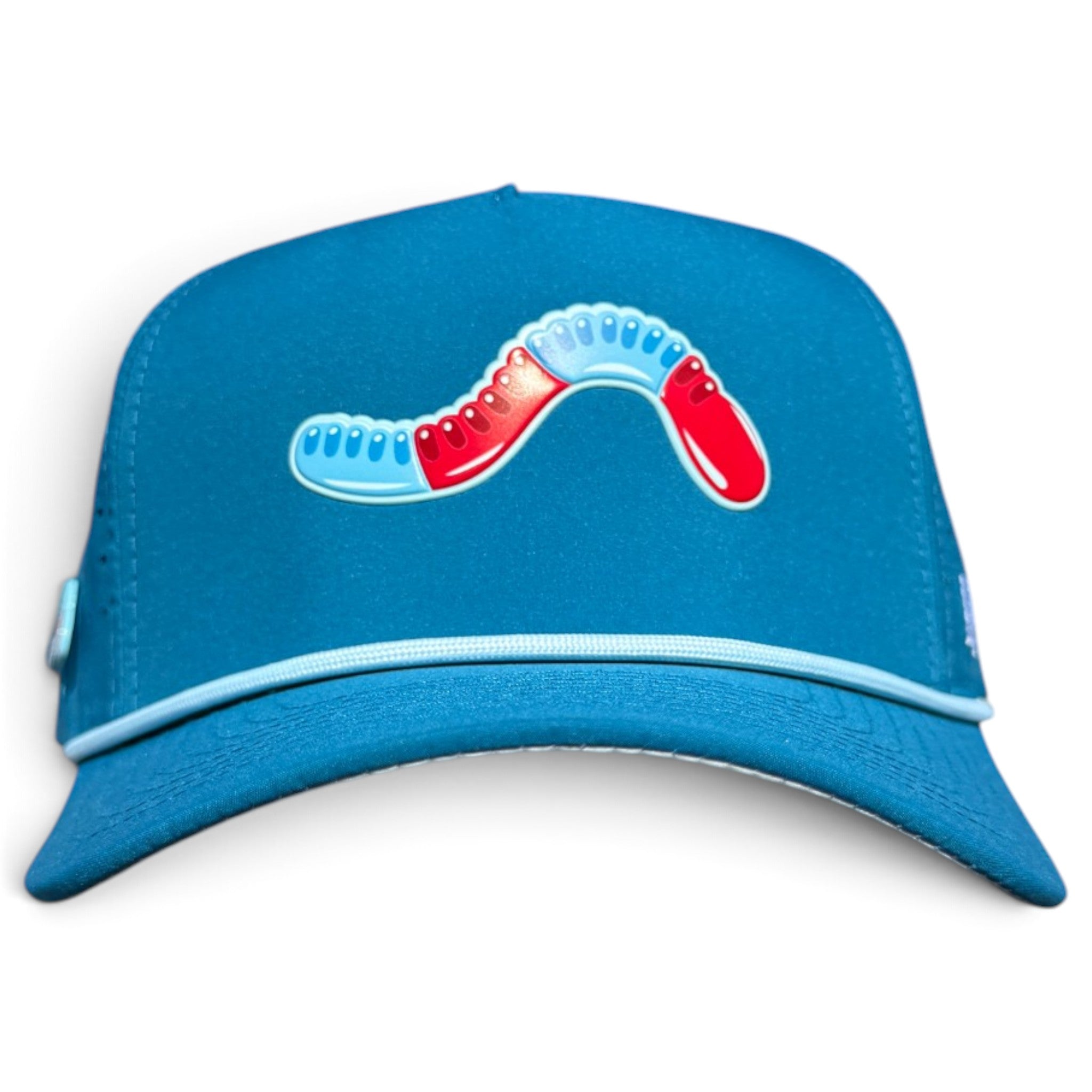 Gummy Worm Golf Hat | Snapback Cap | Built-in Magnetic Ball Marker Holder + Marker Included | Adjustable Candy Teal
