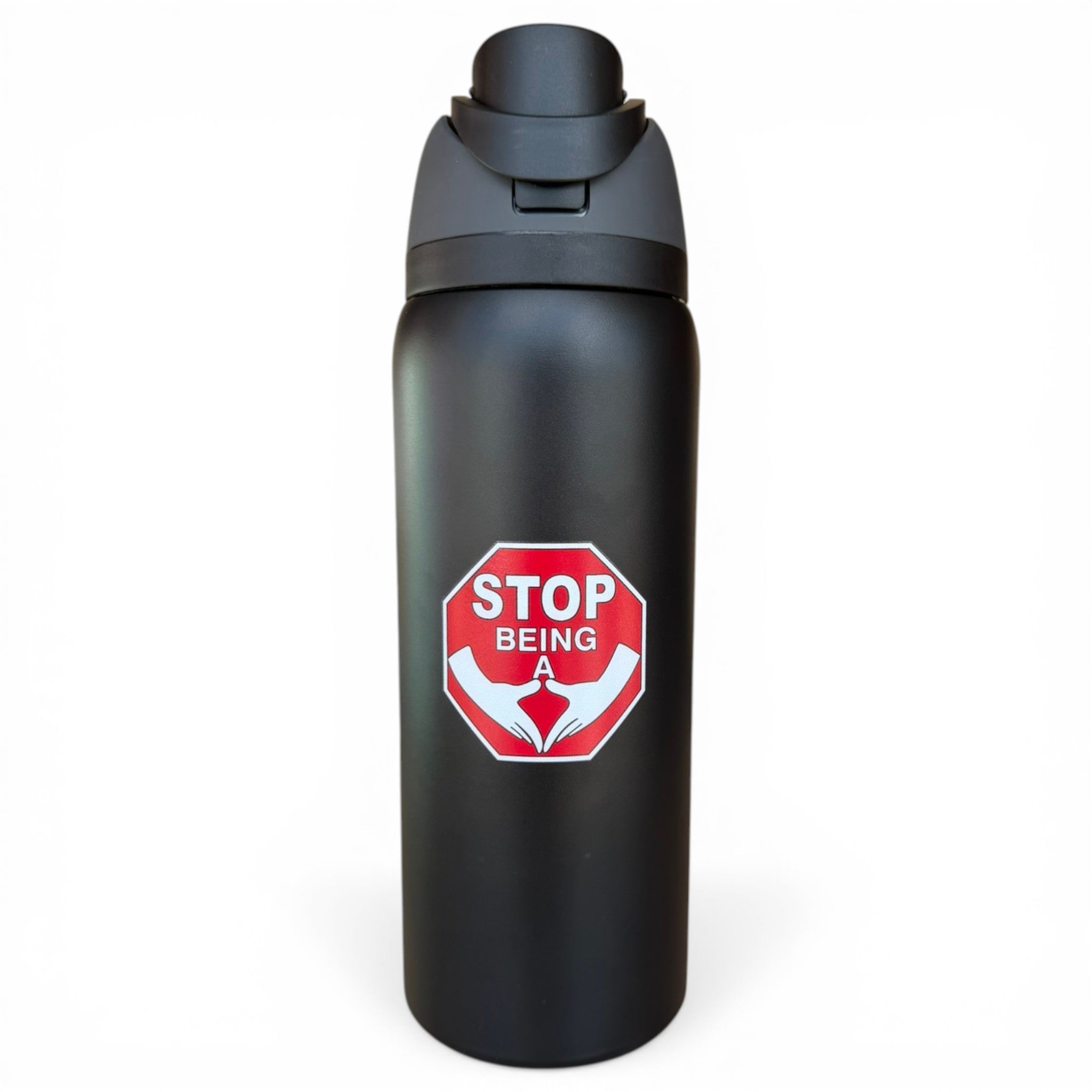 Hydration Bottle – Stop Sign | 32oz Insulated Stainless Steel | Flip Straw Lid w/ Handle