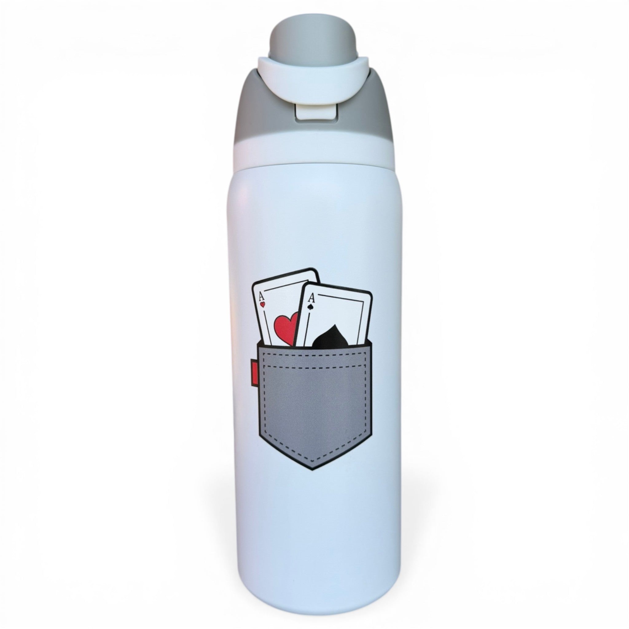 Hydration Bottle – Pocket Aces | 32oz Insulated Stainless Steel | Flip Straw Lid w/ Handle