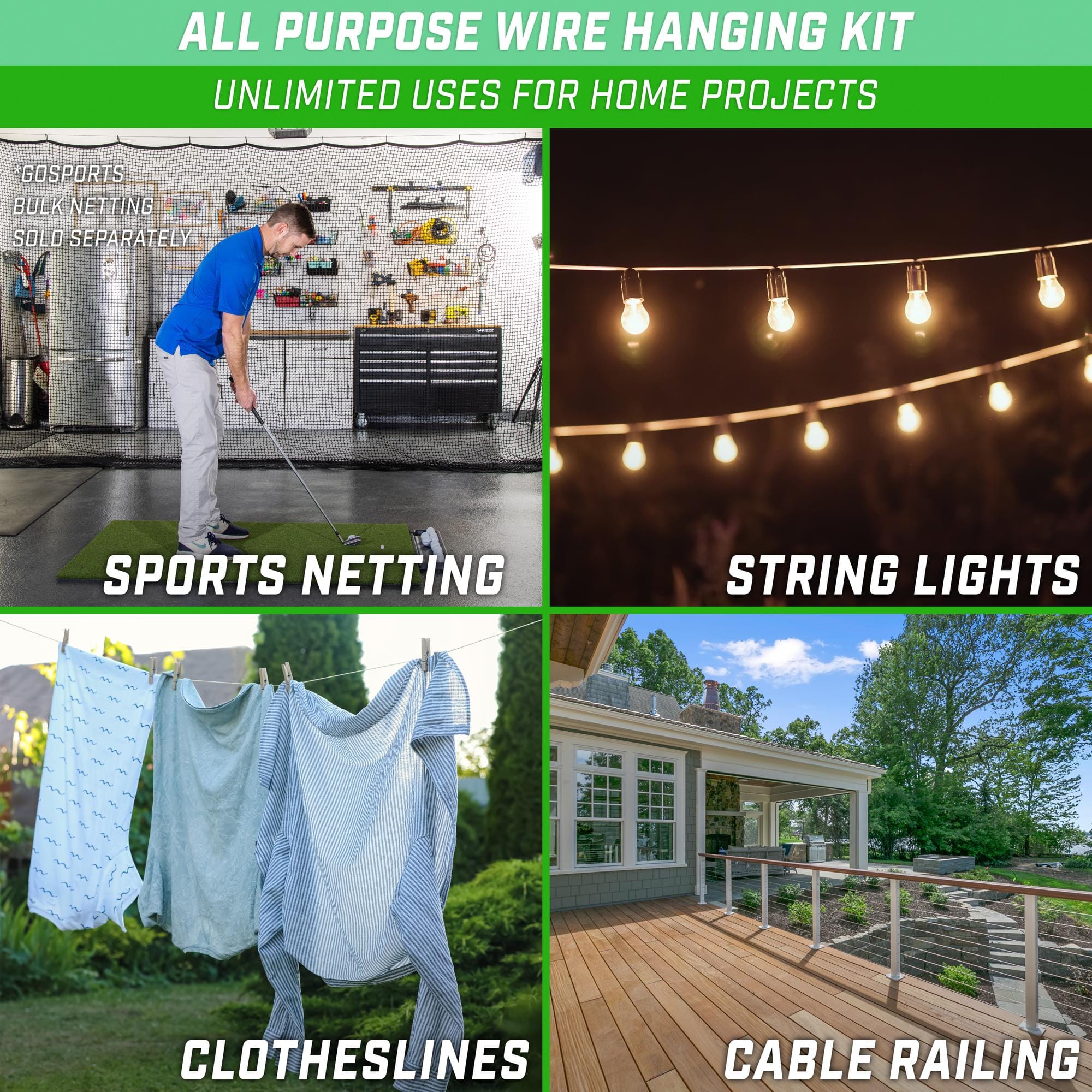 GoSports Sports Netting - 10 ft, 15ft, 20ft - Hitting Net for Golf, Baseball, Hockey, Soccer, LAX and More