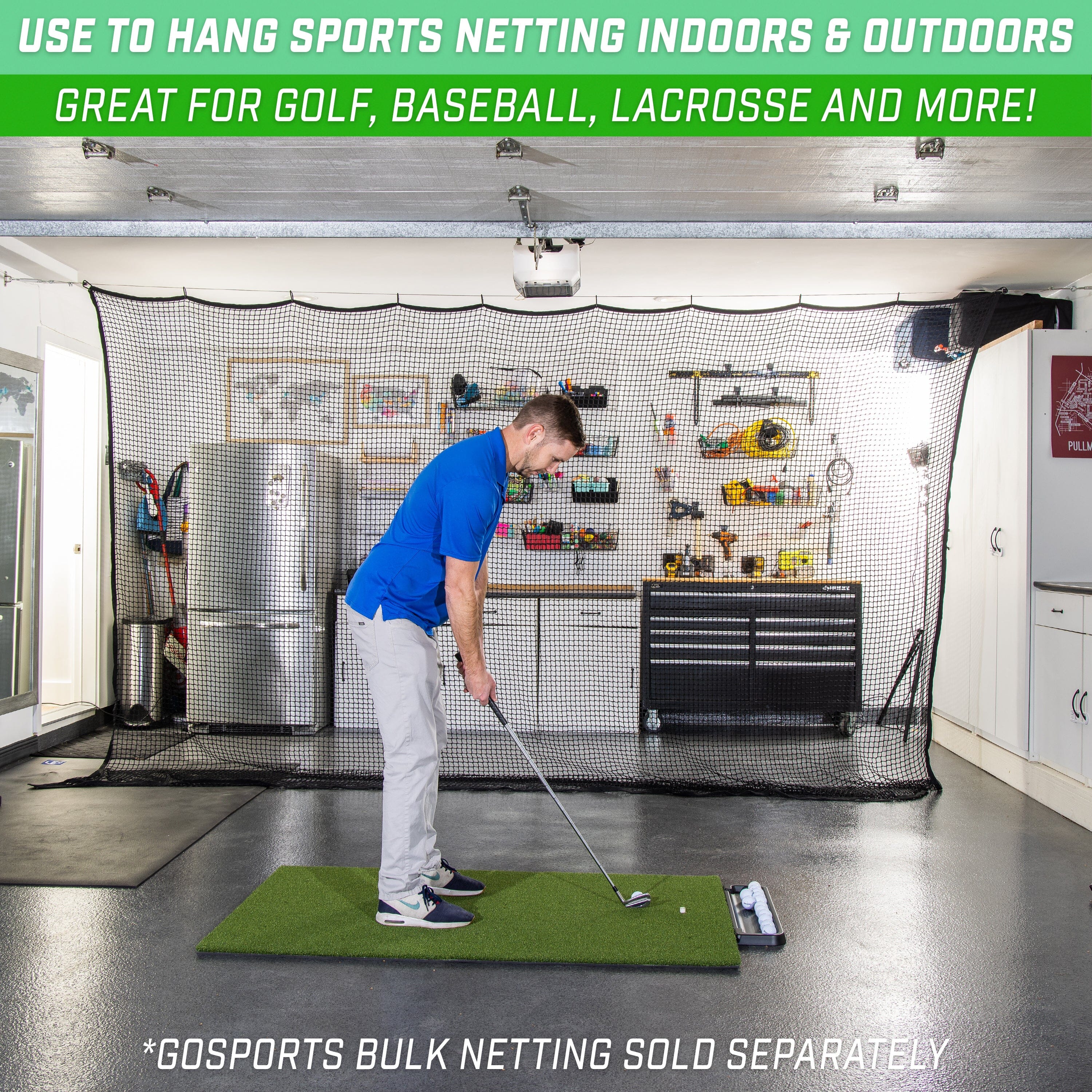 GoSports Sports Netting - 10 ft, 15ft, 20ft - Hitting Net for Golf, Baseball, Hockey, Soccer, LAX and More