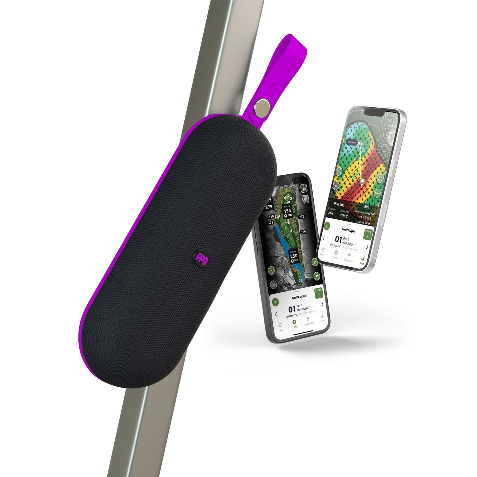 PPG A2 SLIM GPS Golf Speaker Powered by Golf Logix - Purple