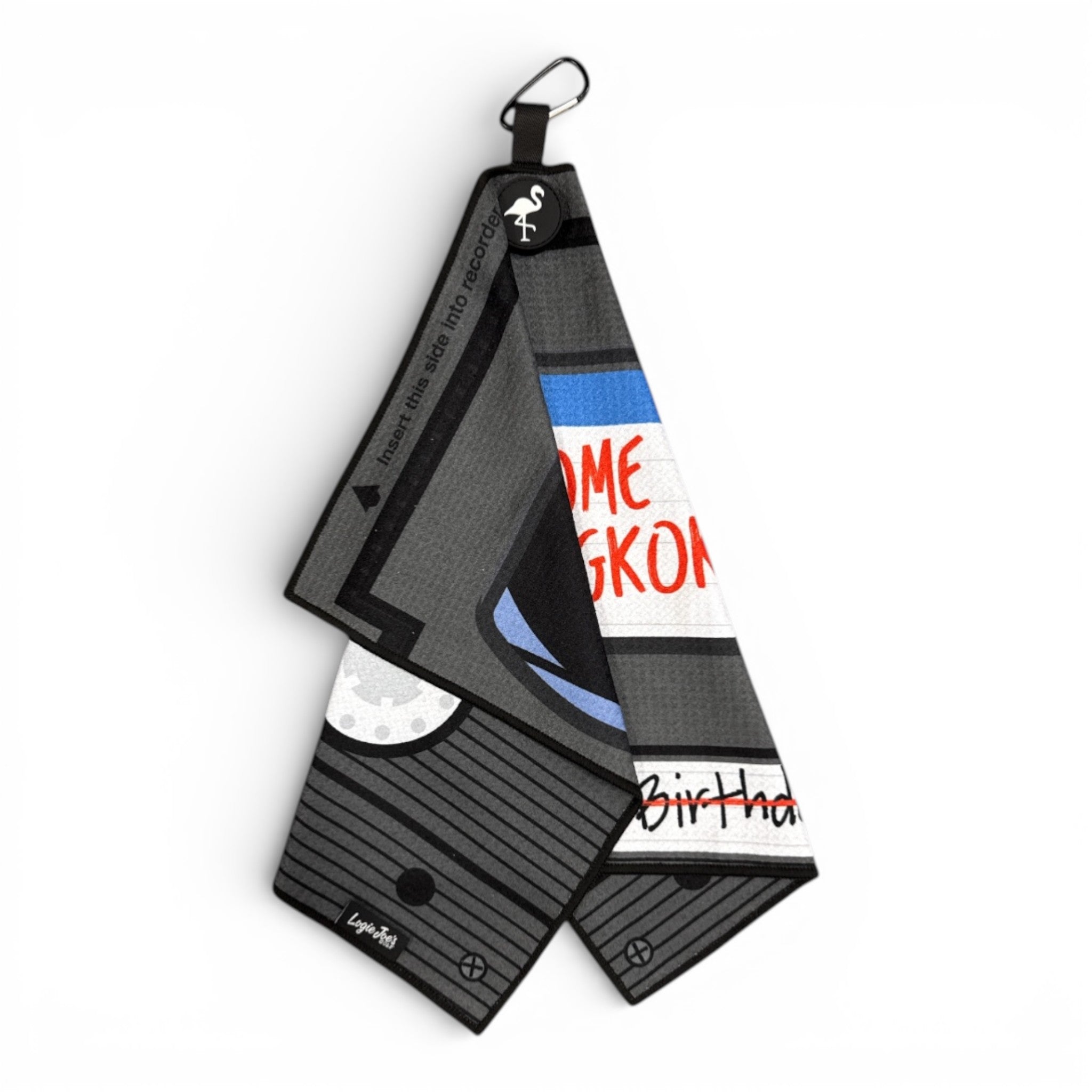 VHS Tape Golf Towel | Premium Double-Sided Microfiber | Heavy-Duty Magnetic Towel with Carabiner Clip | 24 x 16 in