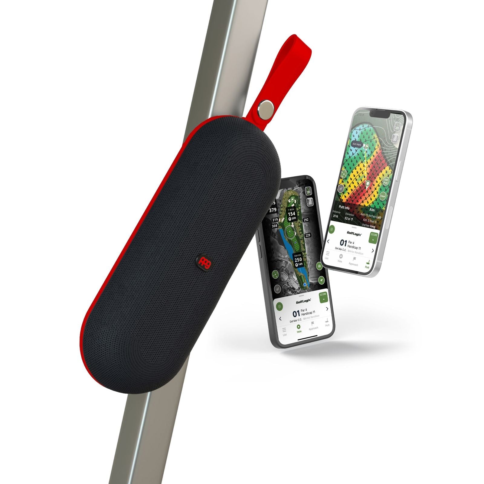 PPG A2 SLIM GPS Golf Speaker Powered by Golf Logix - Red