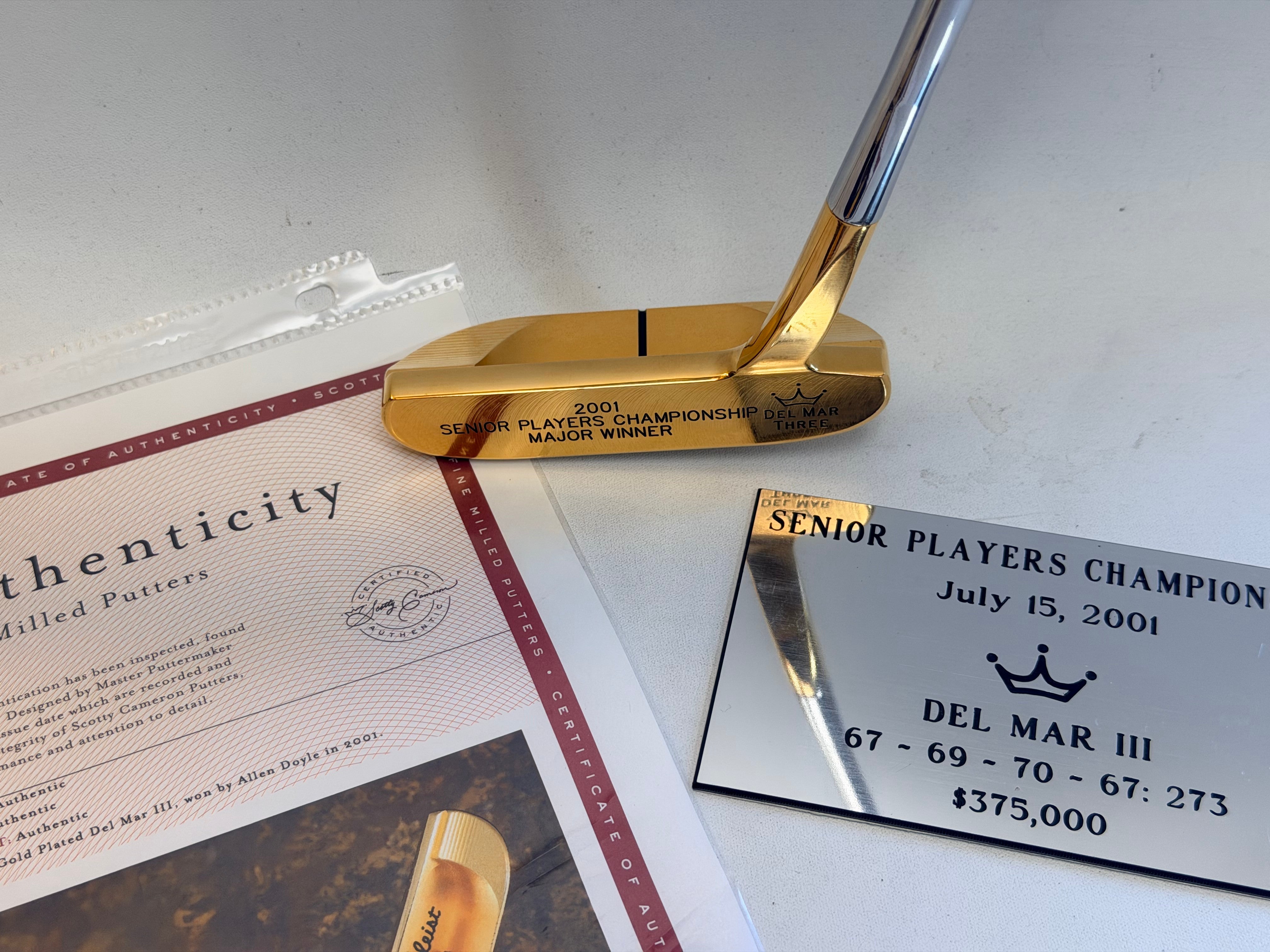 Scotty Cameron Gold Del Mar III 2001 Senior Players Victory Putter COA Plaque