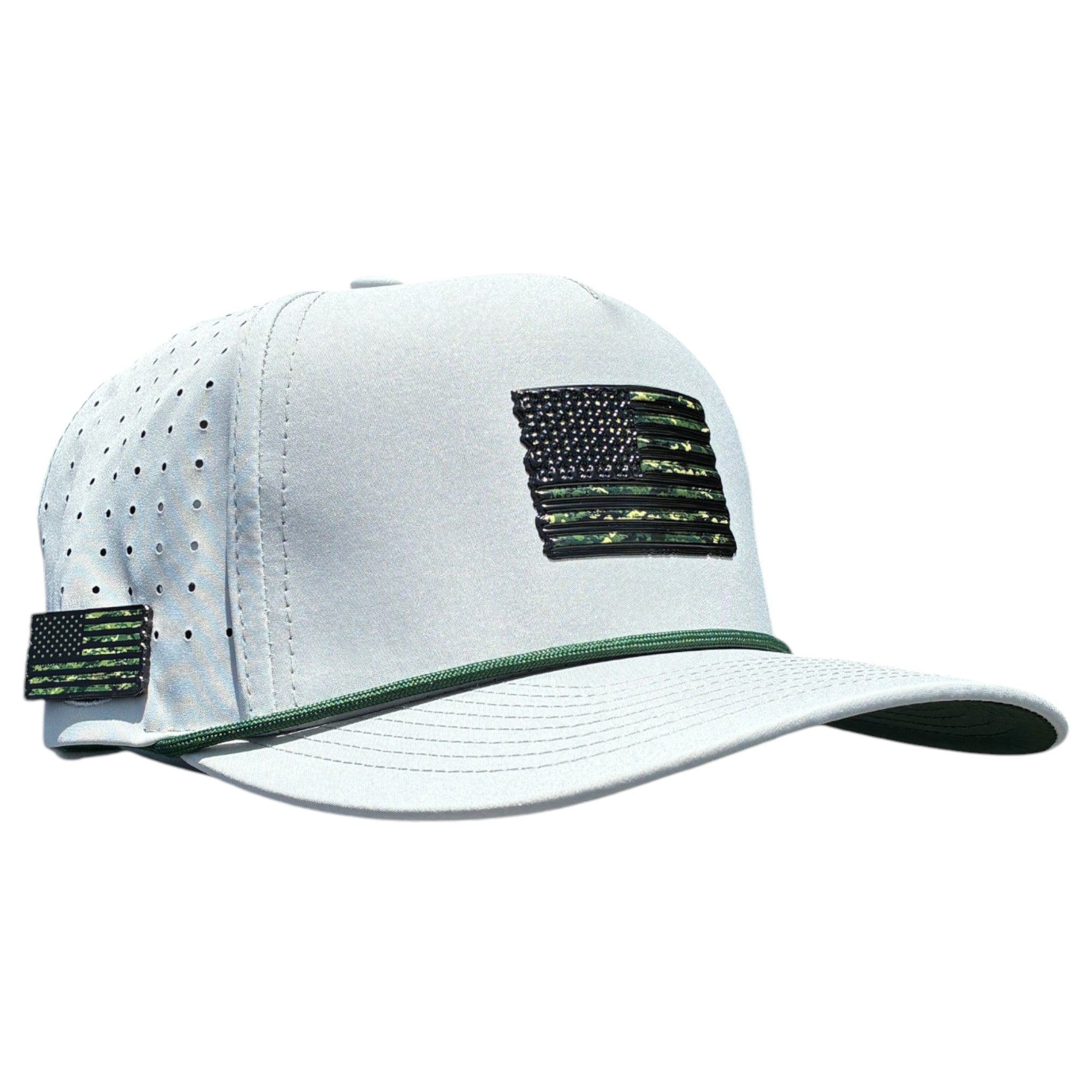 Tactical Golf Hat | Snapback Cap | Built-in Magnetic Ball Marker Holder + Marker Included | Adjustable American Camo