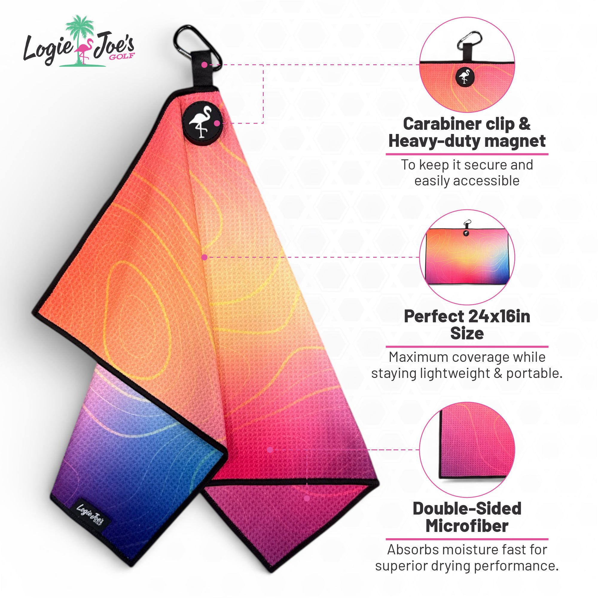 Wild Card Golf Towel | 24” x 16” Microfiber Towel | Magnetic Clip & Carabiner | Premium Golf Accessory