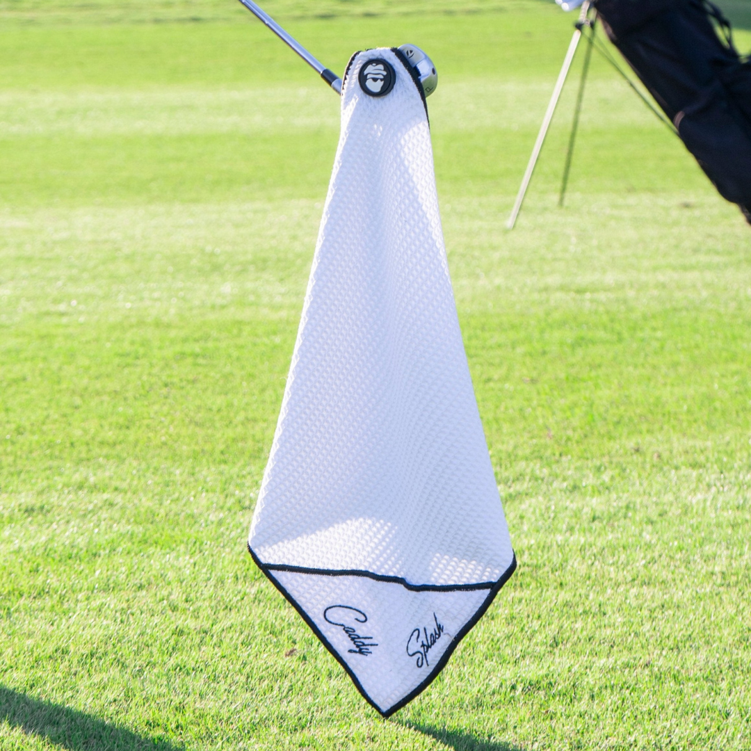Golf Pocket Mag Towel - White + Golf Club Water Brush Pro Bundle