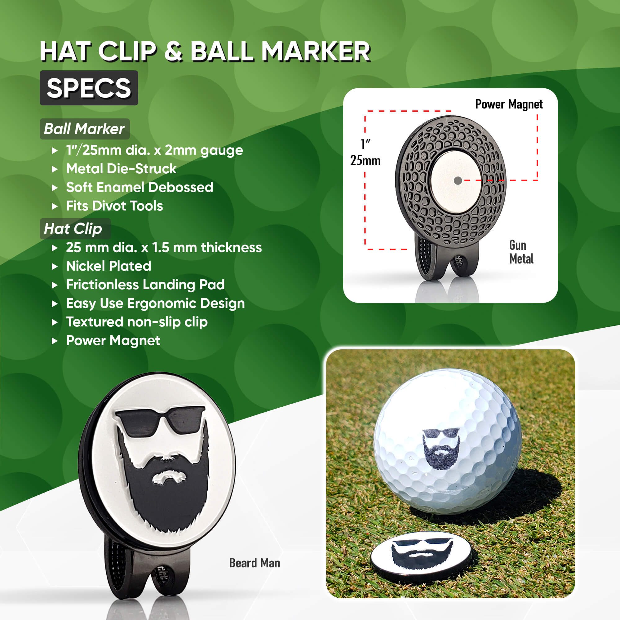 Beard Man Hat Clip Ball Marker Set