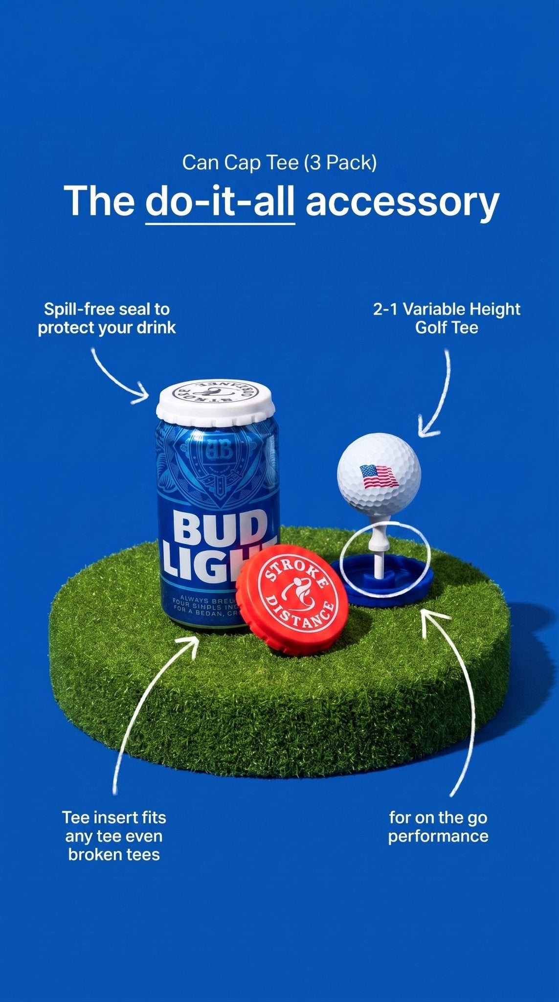 Can Cap Tee 3 Pack: Ultimate Beverage Protection & Golf Tee in One