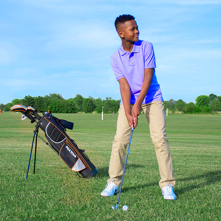 PGA TOUR® Juniors Right Handed Orange Golf Club Set by Golfgen® for Player Heights 5'3" - 5'10" | Complete Junior Golf Club Set