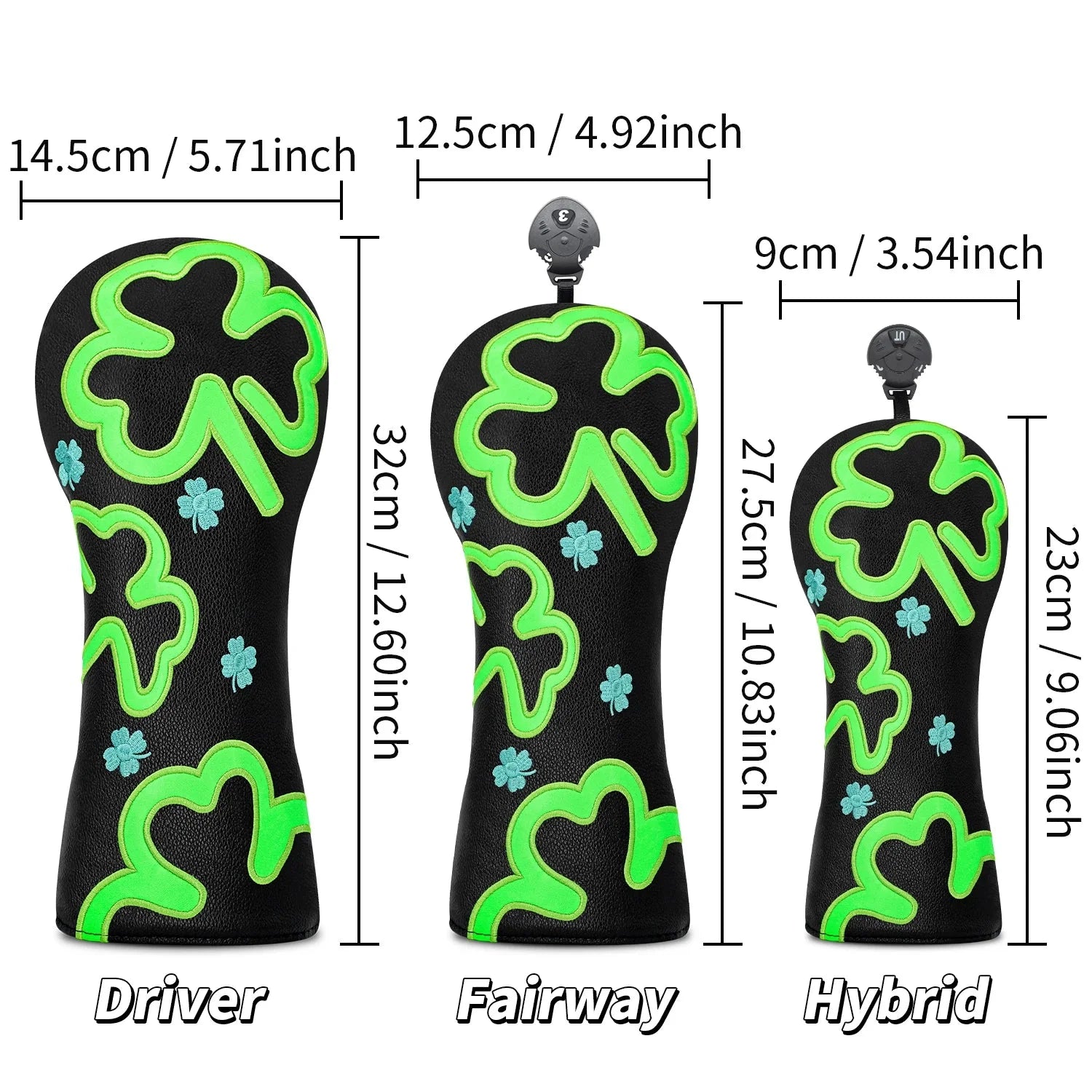 Lucky Clover Golf Headcover Set – Driver, Fairway & Hybrid Covers