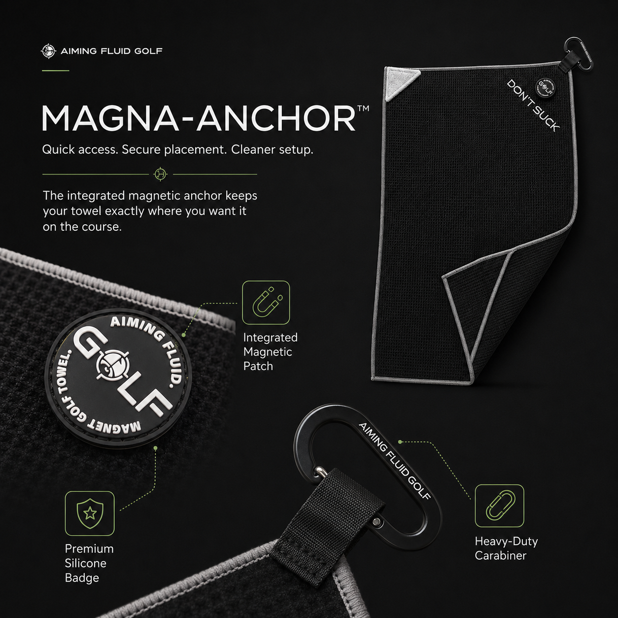 Don't Suck Magna-Anchor™ Stubby Magnetic Golf Towel - Black / Grey