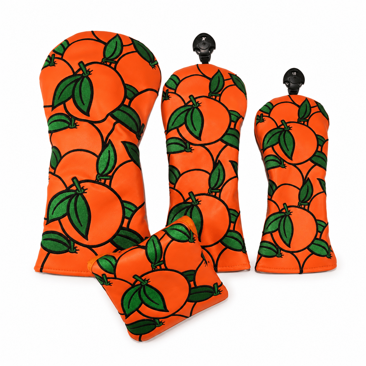 Orange Crush Headcover Set (Driver + Fairway + Hybrid) | Optional Mallet Putter Cover