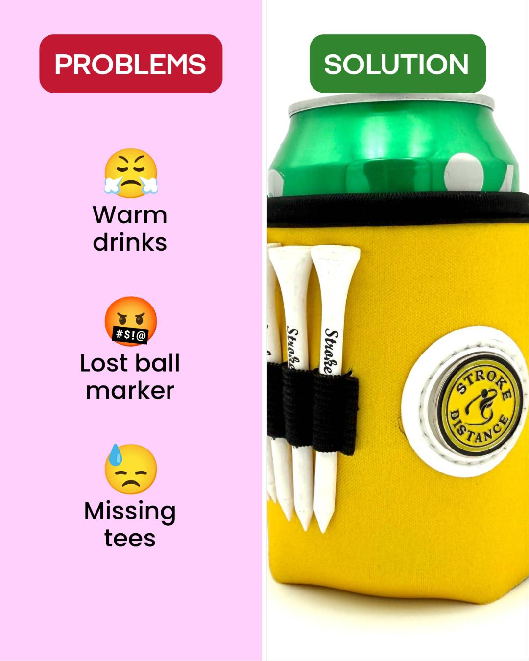 Beverage Caddie Collection (7 pack) 3-in-1 Golf Insulator, Removeable Ball Marker, Bag Clip & Tees Combo