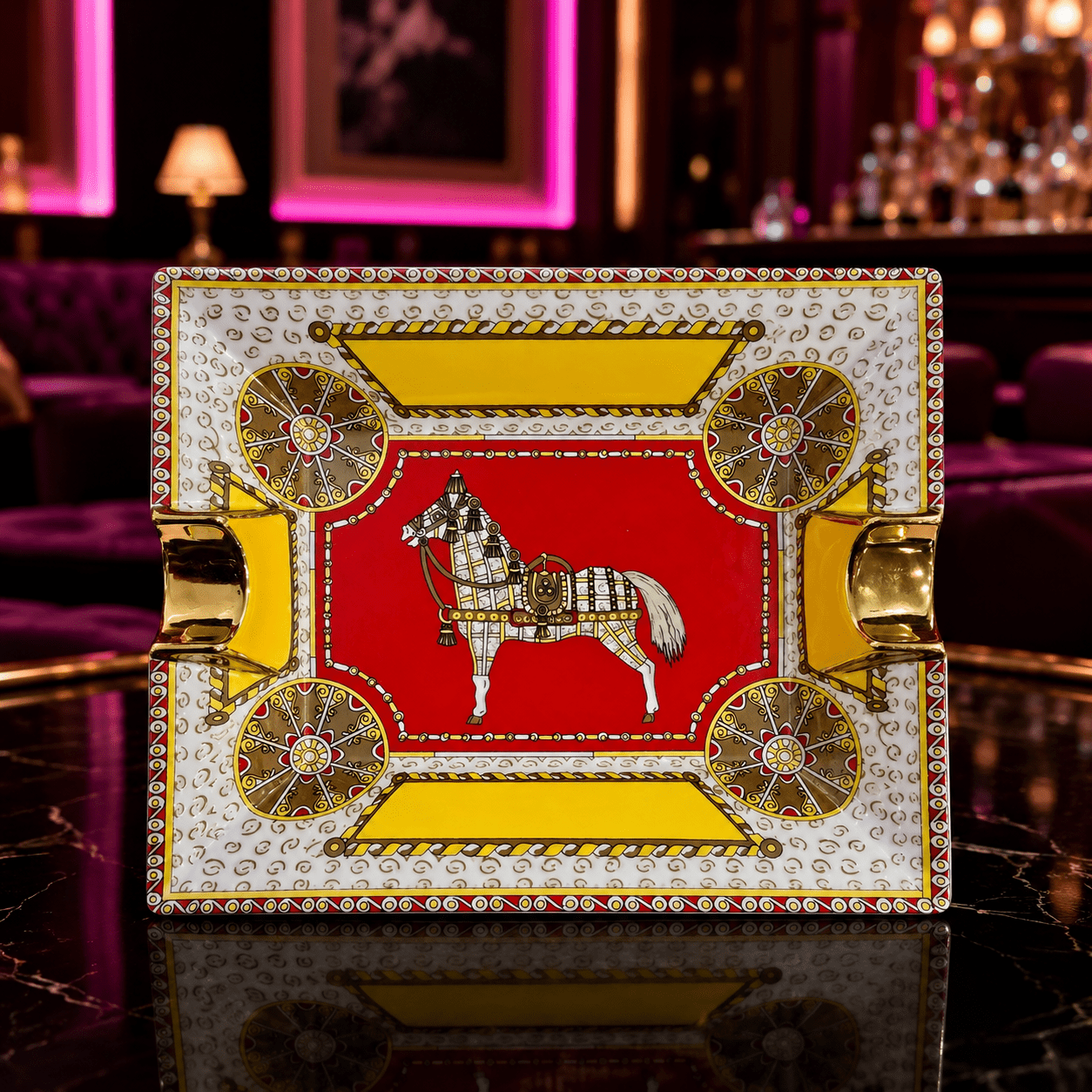 Royal Stable Ceramic Horse Ashtray Collection with Gold Accents